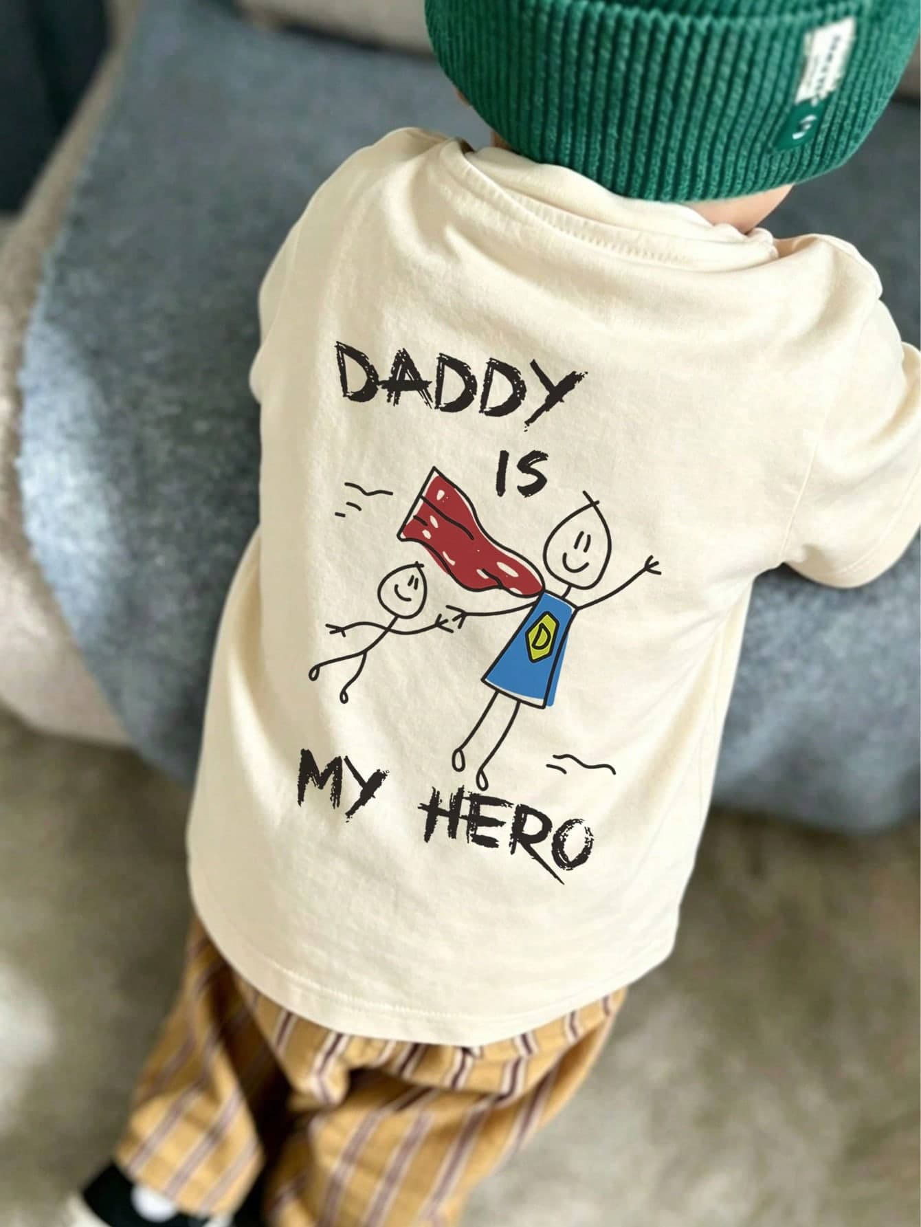 1pc Young Boy "Dad Is My Hero" Graphic Print Pullover Short Sleeve T-Shirt, Youth Children's Top