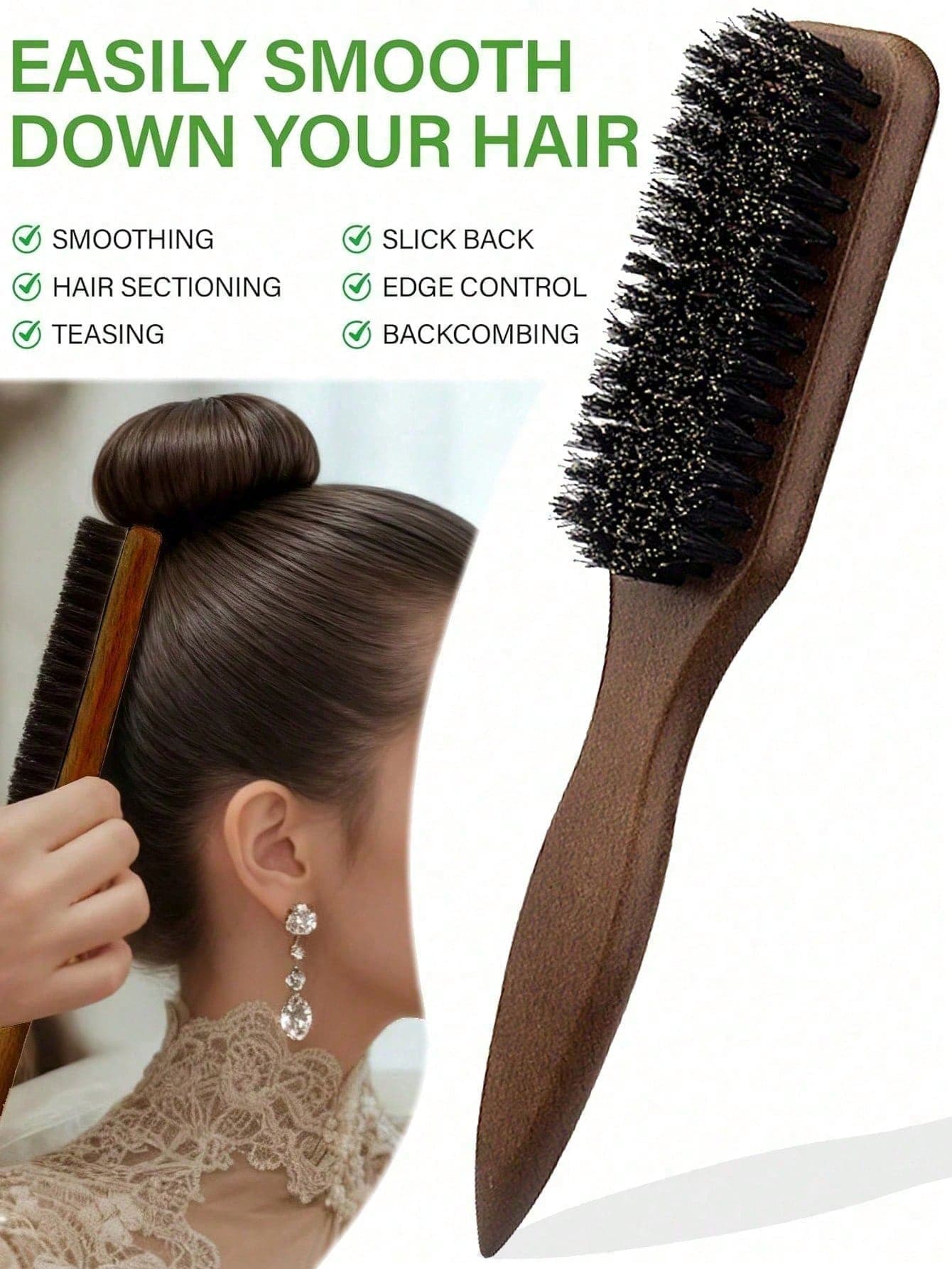 1pc Unisex Smooth Backcomb Unscented Professional Hair Styling Comb, Hair Cleaning Brush, Edge Control Comb, Frizz Smoothing Comb, Volumizing Wooden Handle Comb, Teasing Comb, Hairline Control Comb, Slip-Through Comb, Hair Brush, Volumizing Wooden Handle Comb, Edge Control Comb, Plastic Hair Comb, Create Smooth Ponytail Bun - With Wide Pointed Tail Teasing And Detangling Comb, Convenient For Parting, Styling, Polishing And Smoothing Hair, Create Smooth Frizz-Free Hairstyle, Suitable For Men And Women, Recommended As Christmas Gift