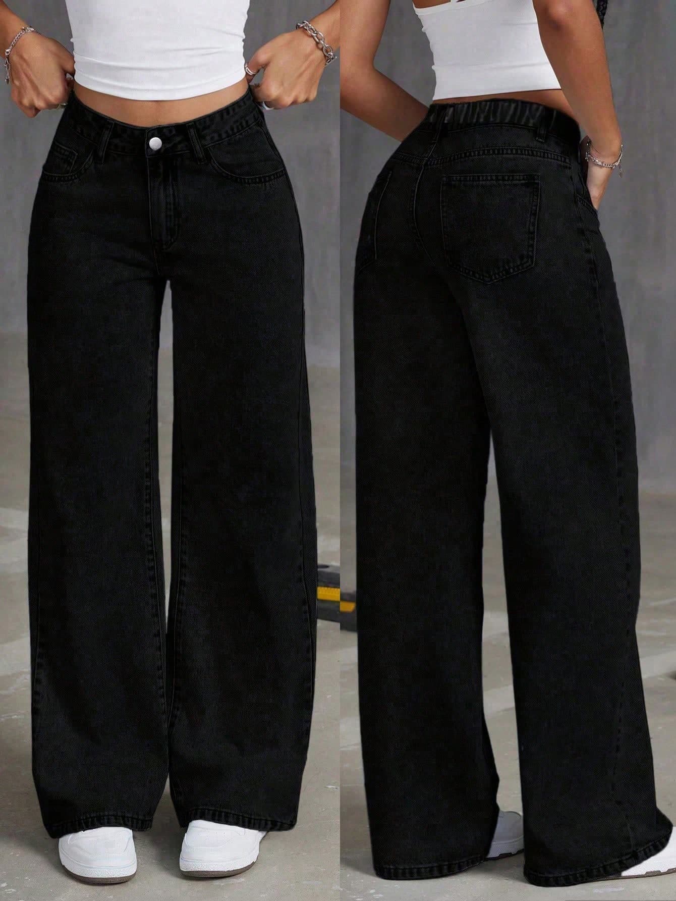 Tween Girls' Loose Fit Casual Comfortable Solid Color Straight Leg Wide Leg Jeans