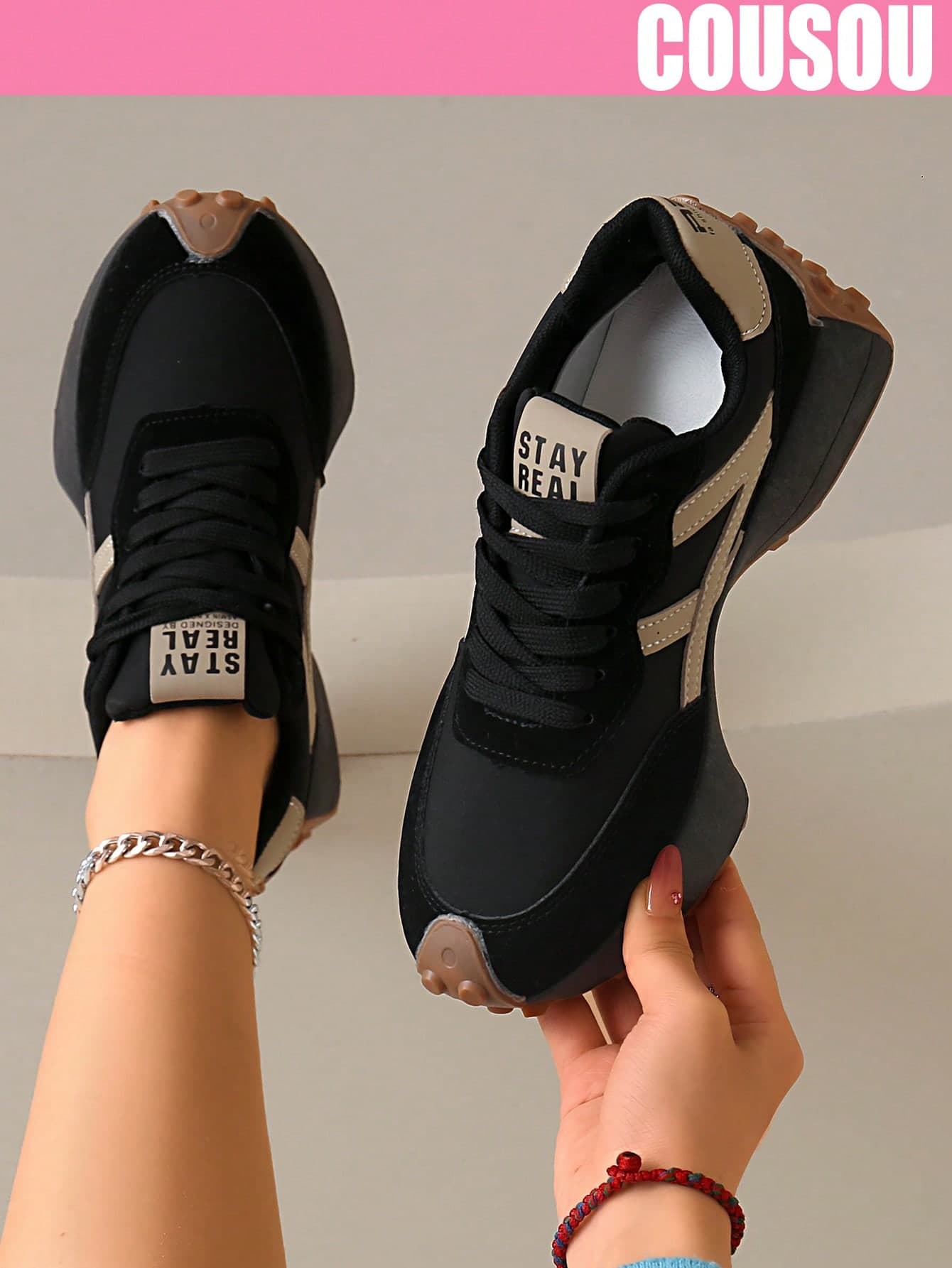 2026 New Women's Thick Sole Sneakers, Lace-Up Casual Shoes, Breathable Patchwork Platform Shoes For Spring/Summer, All Day Comfort