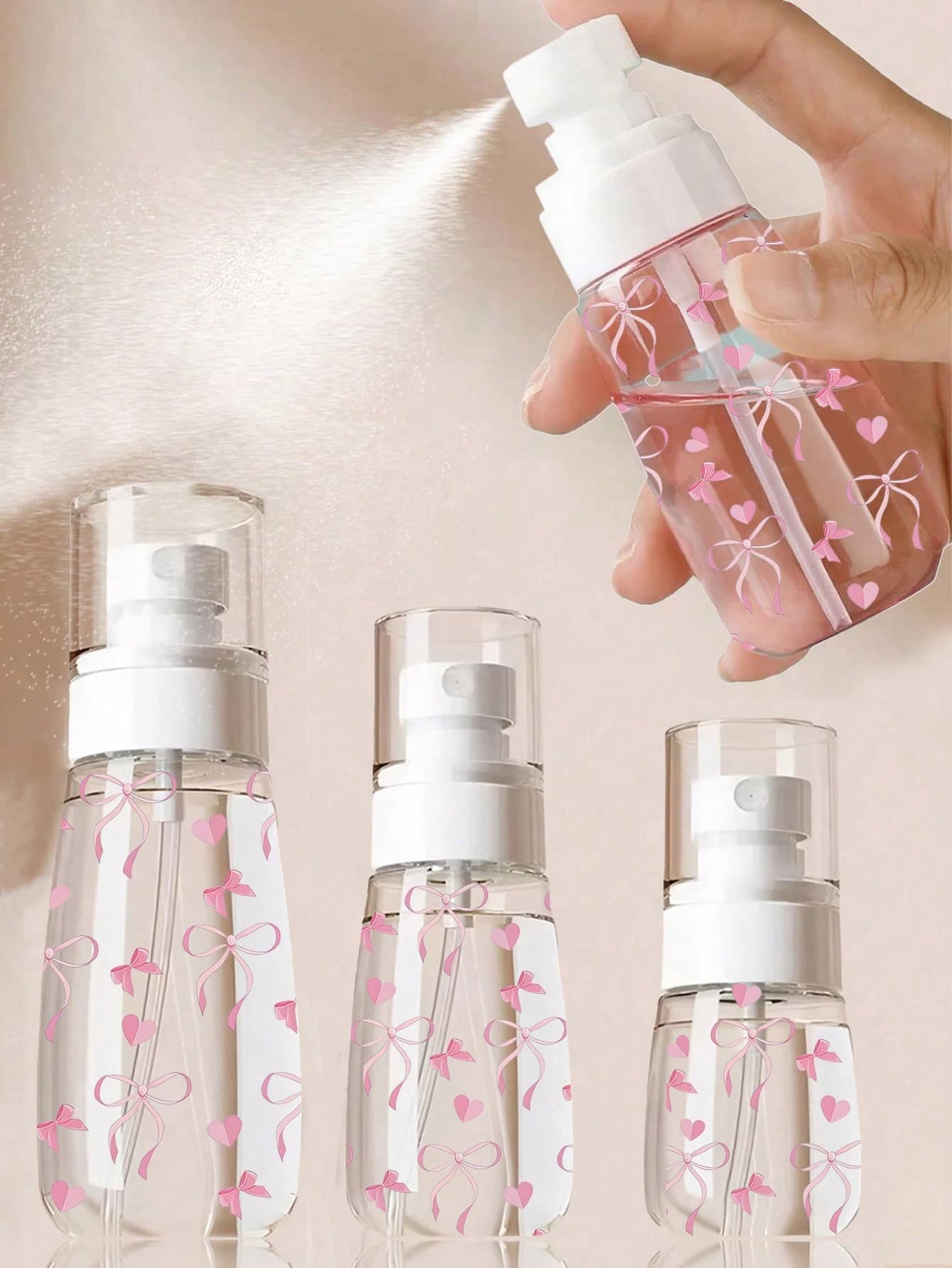 Bow Pattern Transparent PET Refillable Travel Spray Bottle, Multi-Function Fine Mist Spray Bottle, Suitable For Travel And Business Trips, Makeup Remover Dispenser Bottle, Reusable, Portable Travel Spray Bottle, Lotion Dispenser Bottle