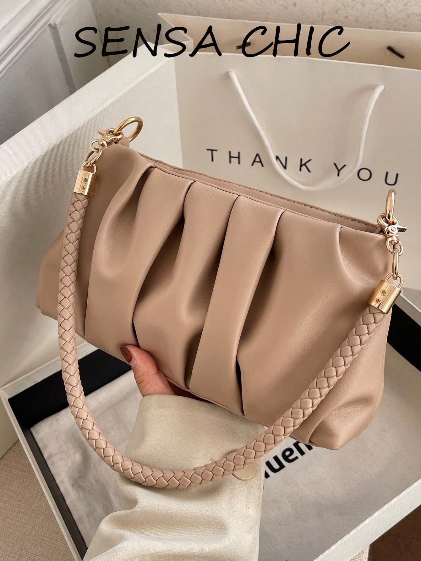 This Stylish Purple Khaki PU Handbag Features A Detachable Shoulder Strap And Pleated Design, Making It Suitable For Office Workers, Teachers, Students, Young Women And Fashionistas. Whether For Commuting, Dating, Shopping, Dining Out, Vacation, Daily Outings Or Weekend Short Trips, It Is An Ideal Choice.