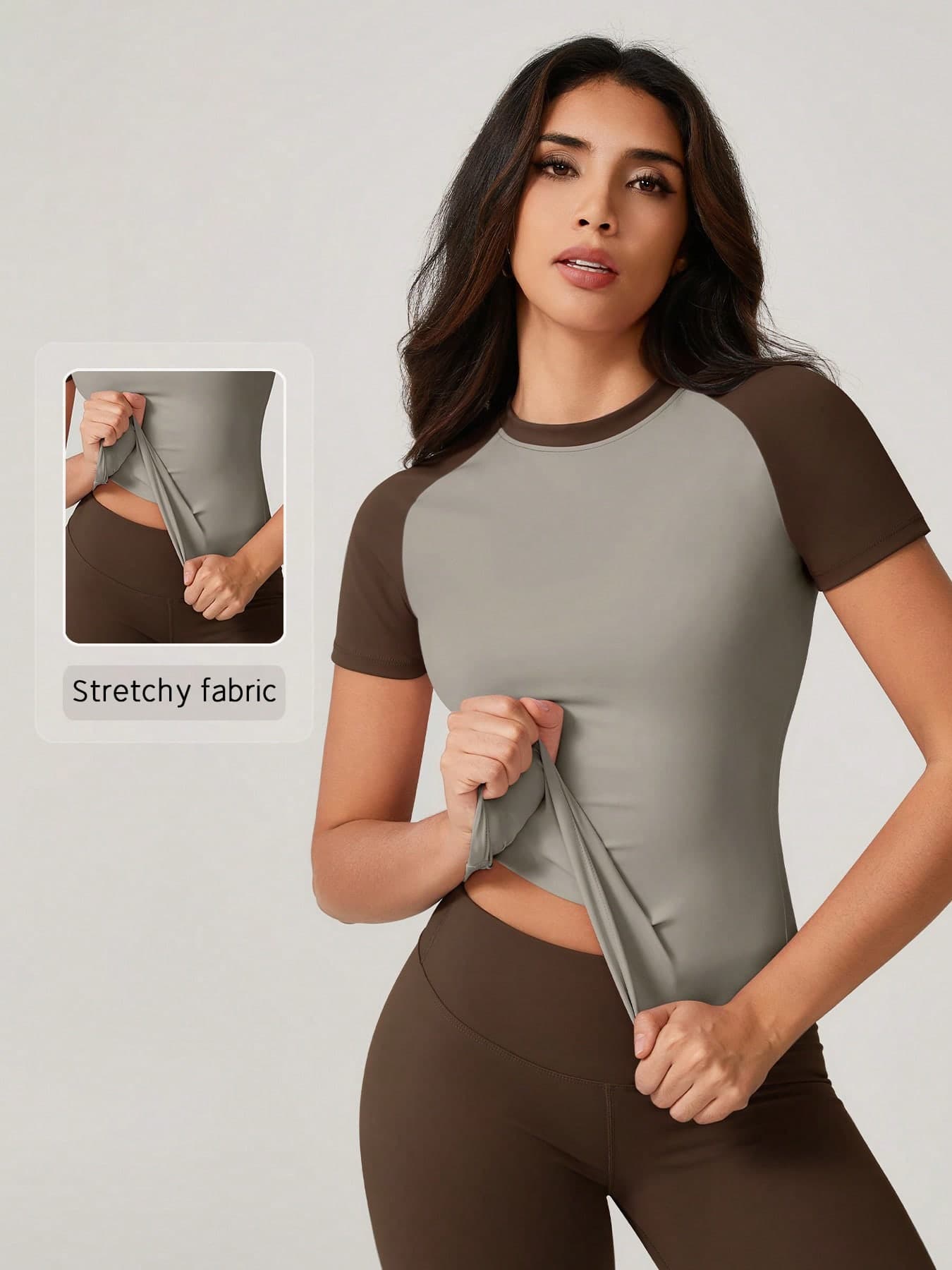 NcmRyu 1pc Women's Colorblock Crew Neck Fitted Short Sleeve Sports T-Shirt