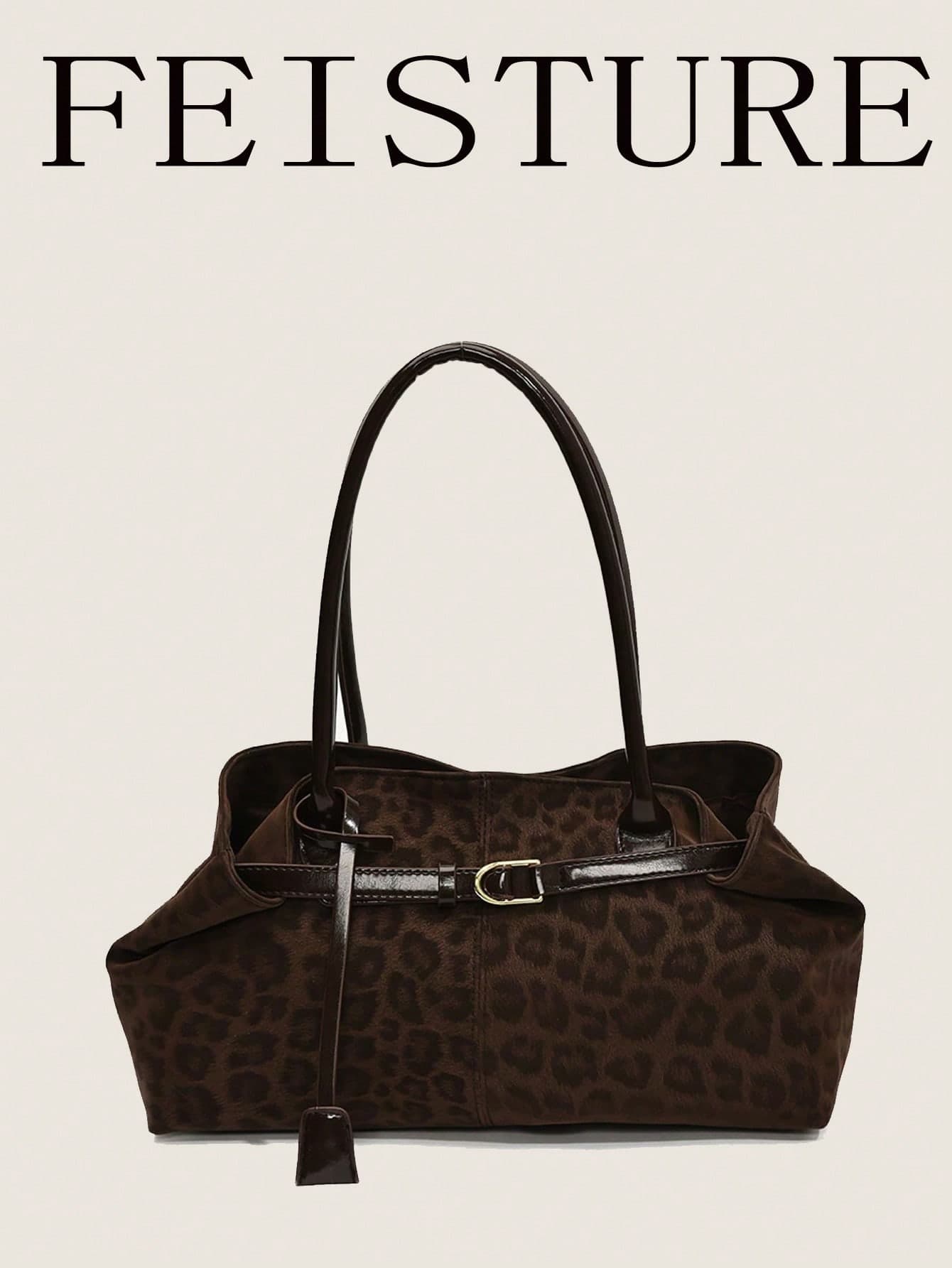 1pc Fashion Leopard Print Shoulder Bag, Large Capacity Tote Bag For Daily Commute And Shopping, Strap Decor, Magnetic Closure, Bags For Ladies Fashionable, New Fall Winter Tiger Print Bag For Women