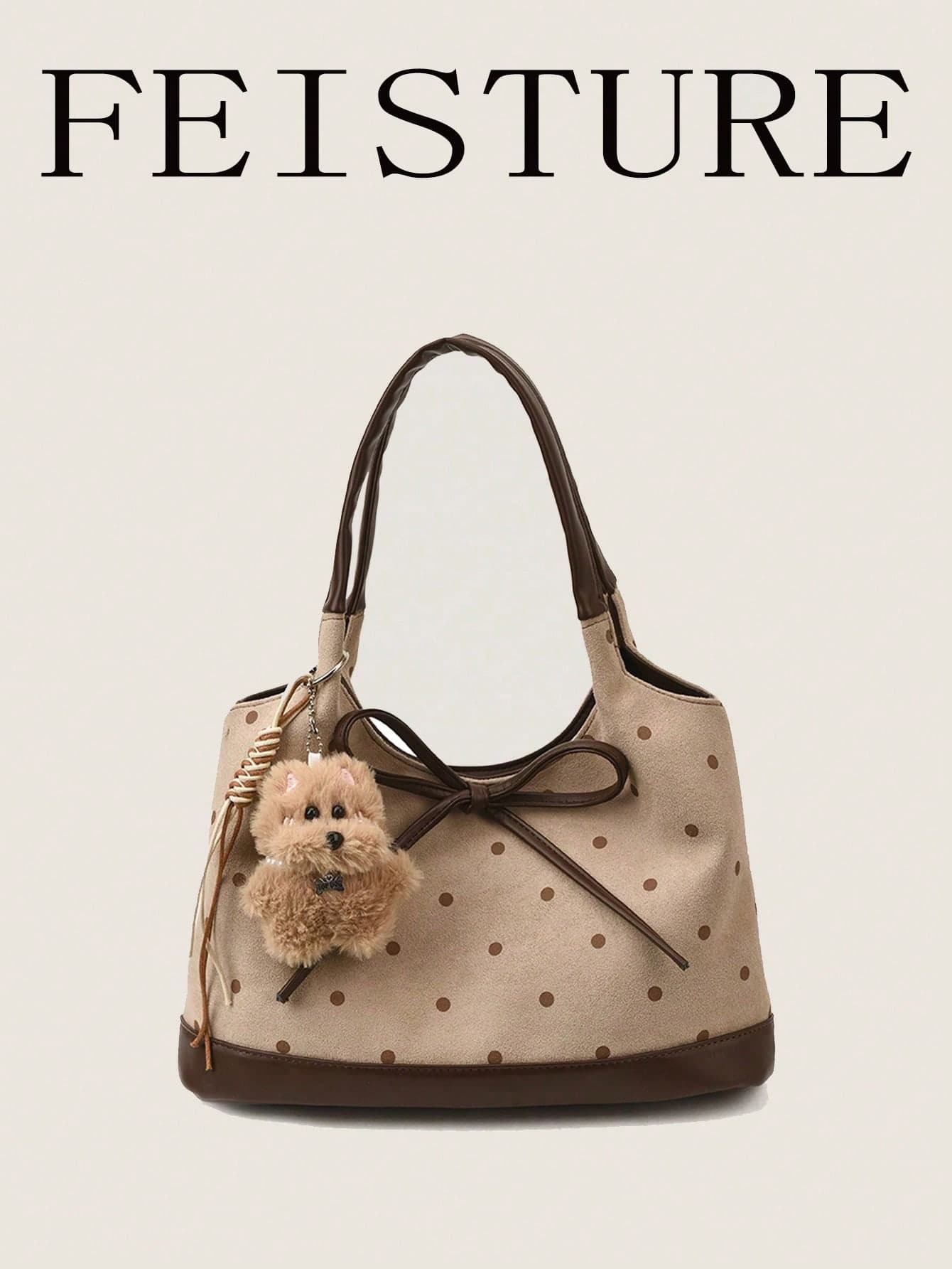 1pc Polka Dot Faux Suede Tote Bag, Fashion Women's Handbag, Shoulder Bag For Commuting, Dating, Daily Use, Comes With Pendant , Polka Dot