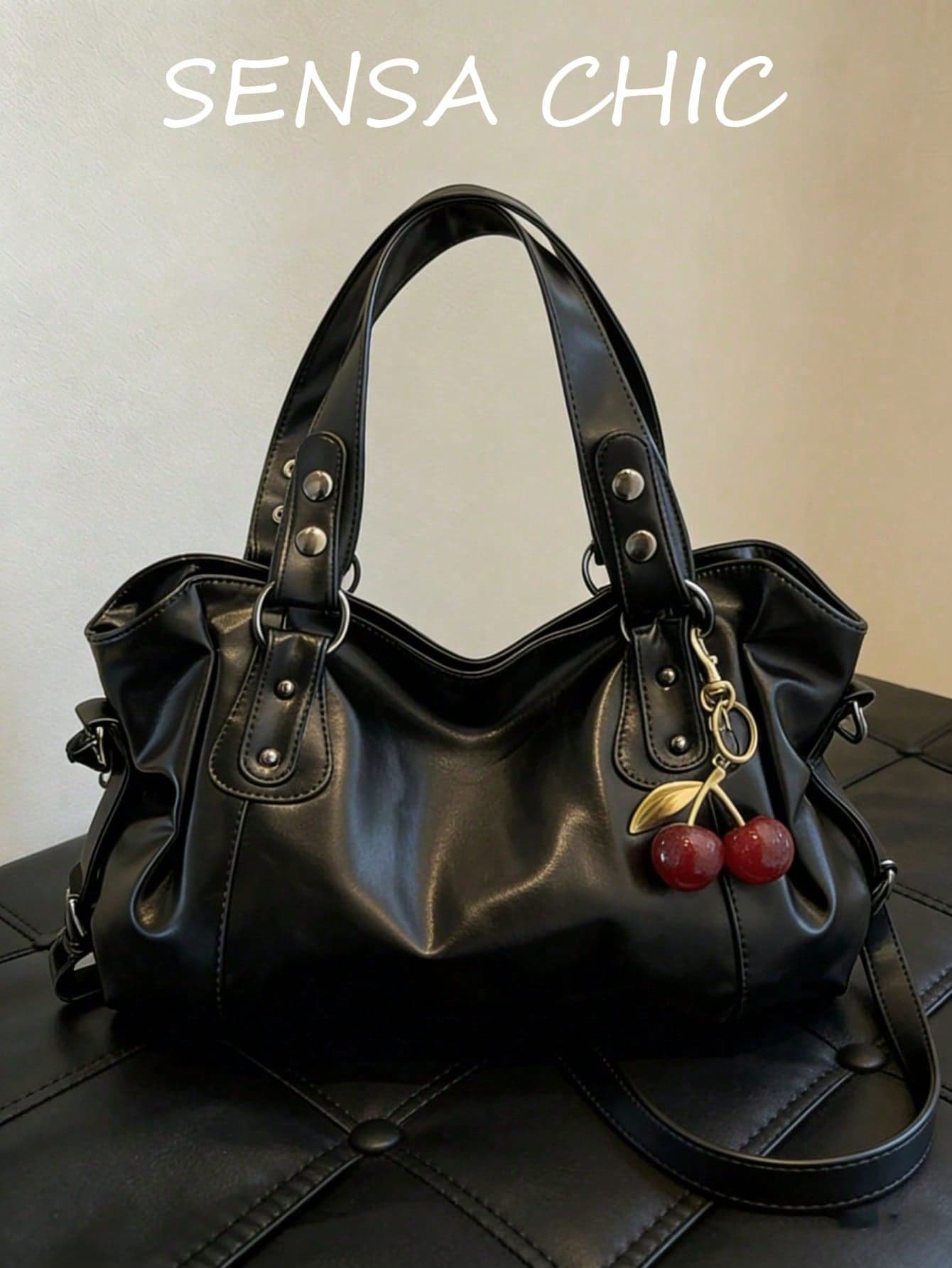 Fashionable And Versatile Shoulder Bag, A Multi-Functional Commuter Solid Color Large Capacity Vintage PU Material