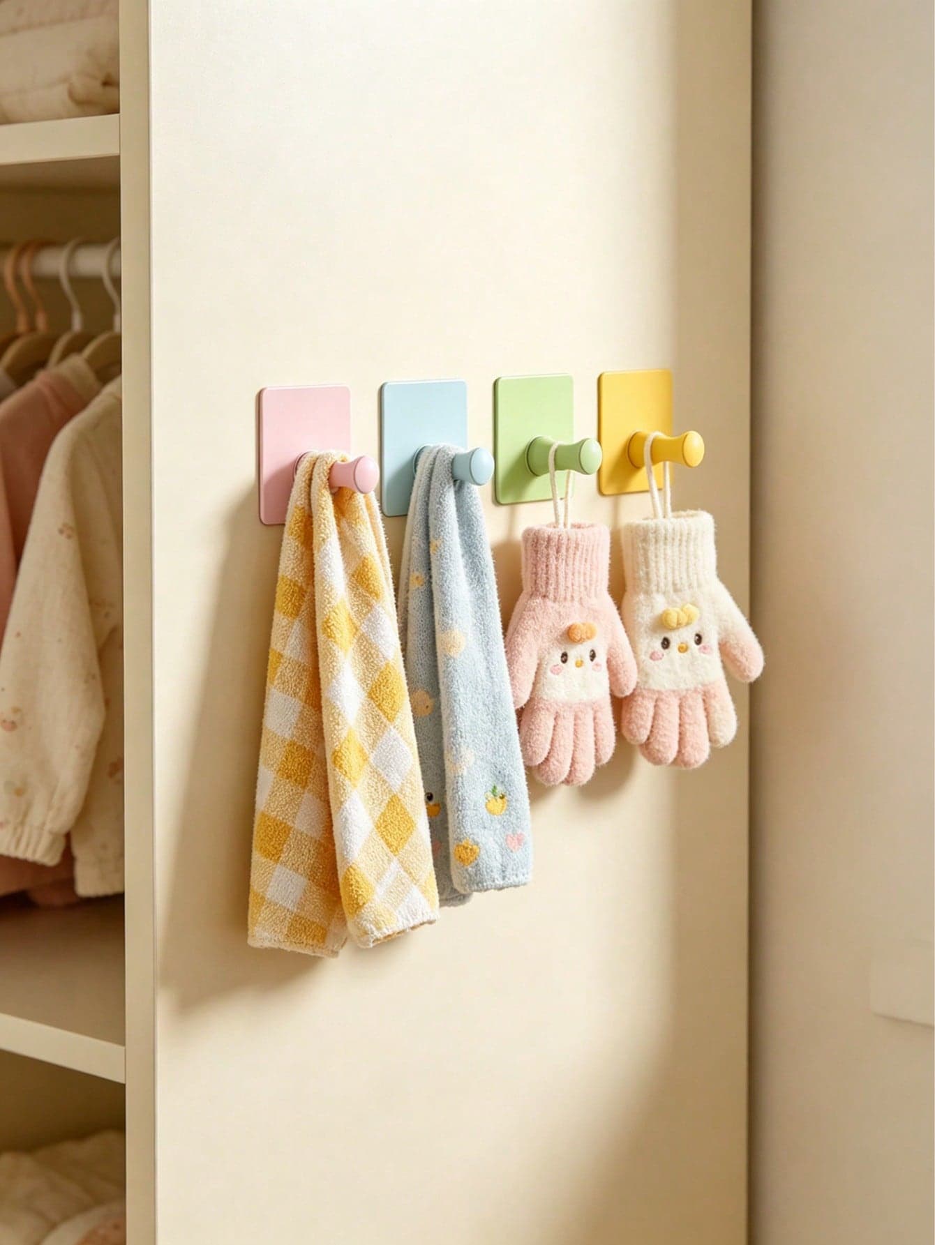 1 Set Cute Colorful Wall Hooks, Door Back Coat Rack, Round Tip Hooks Won't Damage Clothes, 4 Hooks Large Capacity Design, Nail-Free Installation, Waterproof, Suitable For Children's Room, Baby Supplies, Baby Girl Supplies, Newborn Essentials, Girls' Room Decor