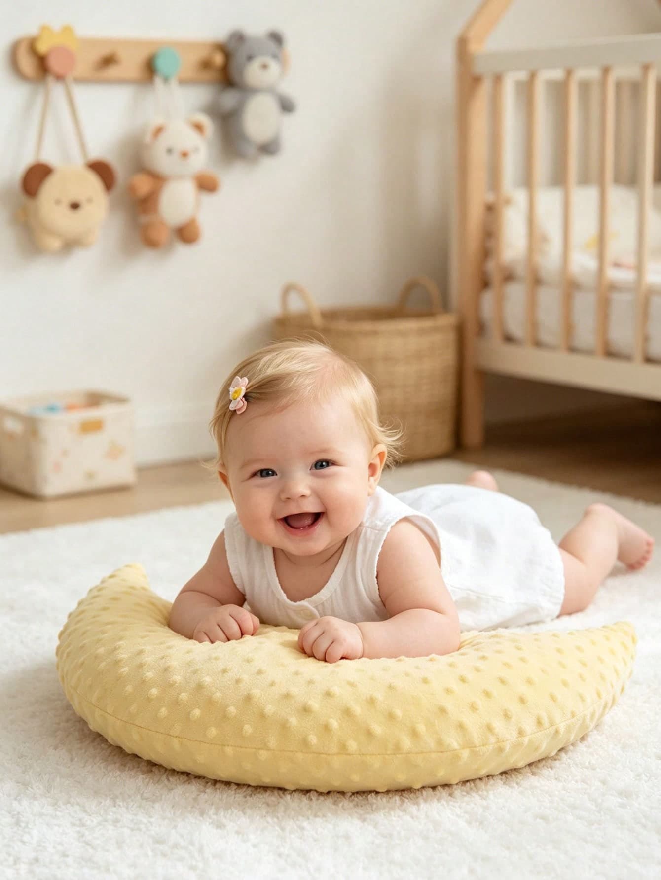 1pc New Moon Baby Pillow, Upgraded Bean Velvet Soothing Hug Pillow, Multi-Functional Anti-Startle Pillow, Large Size Newborn Soothing Cushion, Fluffy Infant Tummy Pillow, Baby Sleep Support Pillow, Soothing Doll, Newborn Security Replacement, Summer Style, Newborn Exclusive, Comfortable Soft Skin-Friendly, Machine Washable, Sleep Companion, Baby Bed And Stroller Dual Use, Portable, Parenting Essential, Unisex Baby And Toddler, Baby Gift, Baby Supplies, Baby Bedding