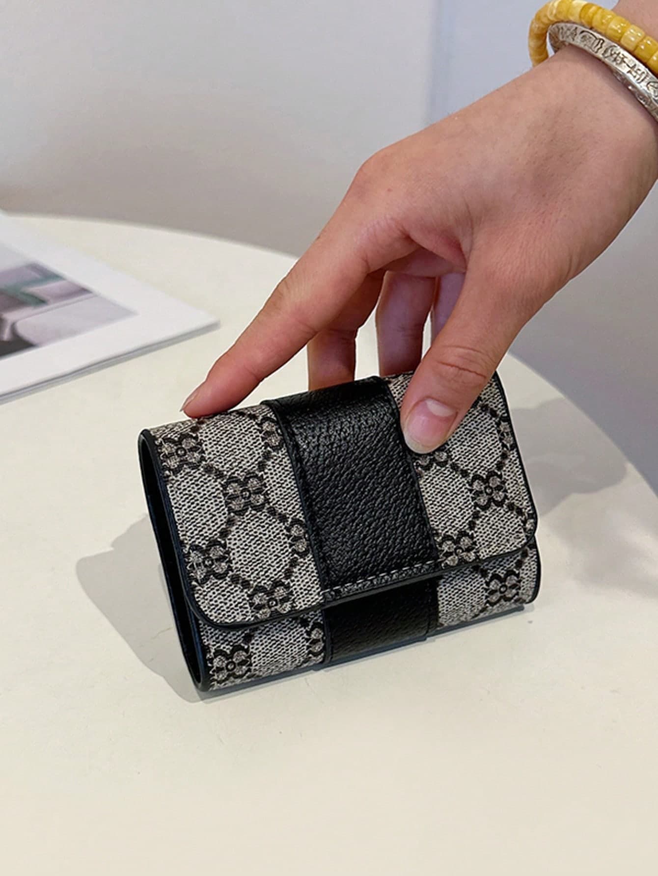 New Women's Brown PU Floral Print Pattern Small Accordion Card Holder, Multi-Slot Fashion Versatile Anti-Theft Card Storage Pouch With Flap, Vintage Lightweight Handheld Bag