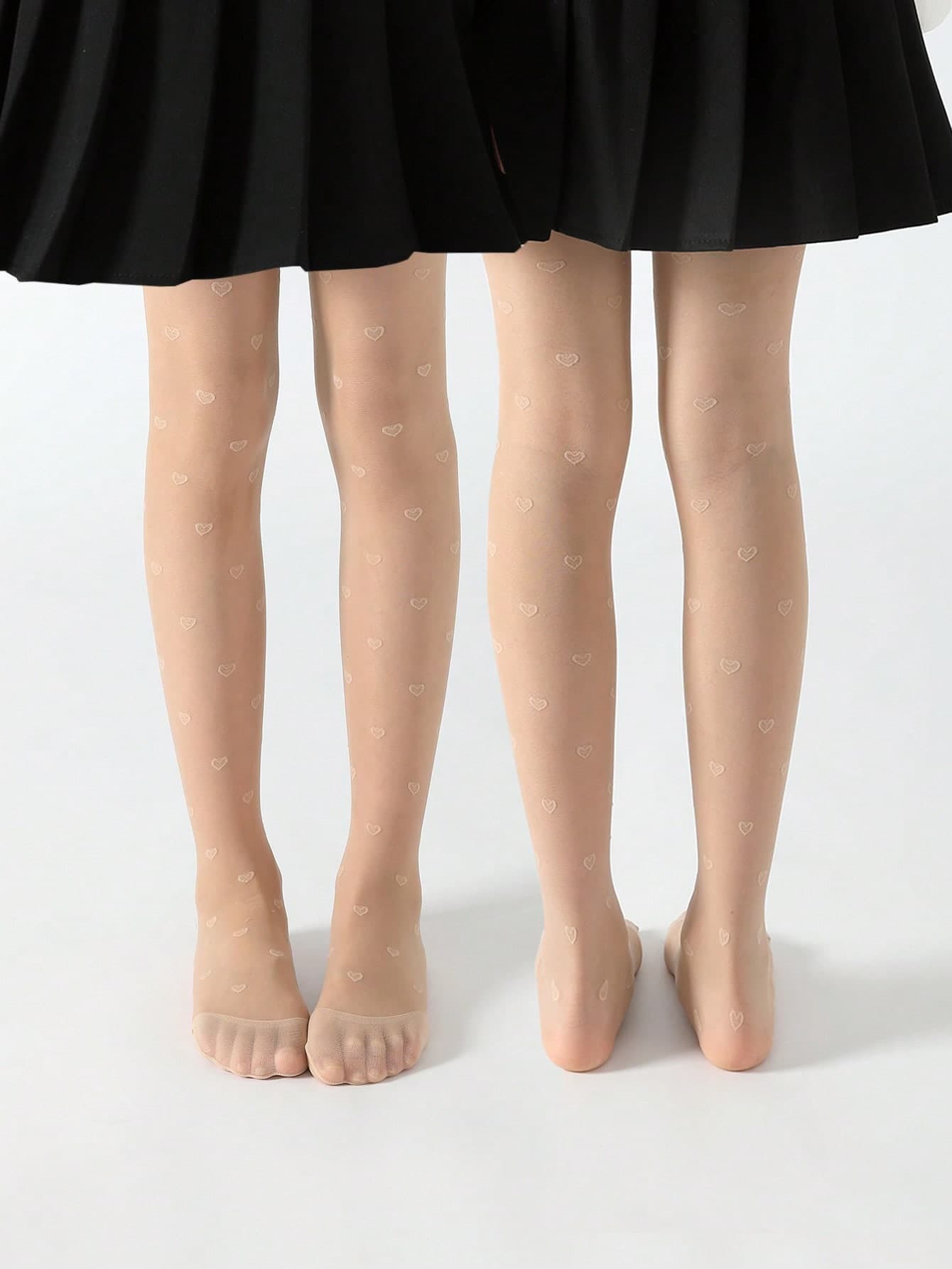 2/1pcs Girls' Leggings, Baby Leggings, Children's Tights, Thin Heart Jacquard Footed Tights, Mesh Leggings, Nude, Apricot, Beige, Khaki, Solid Color, Cute Preppy Style, Children's Dance Pants, Soft And Comfortable For Spring/Summer, Suitable For Daily Wear, All Seasons, Party Outfits, Can Be Paired With Skirts And Shorts, Can Be Used As Dance Socks, Suitable For Students, Girls, Back To School Season