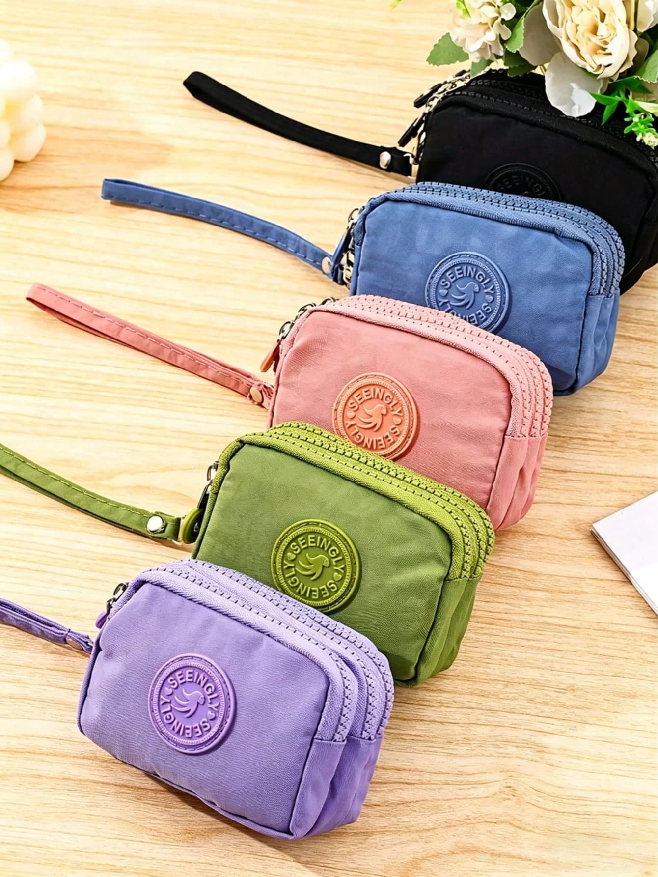 1pc Vintage Nylon Triple Zipper Coin Purse Small Wallet For Cash Cards Coins Travel Essential