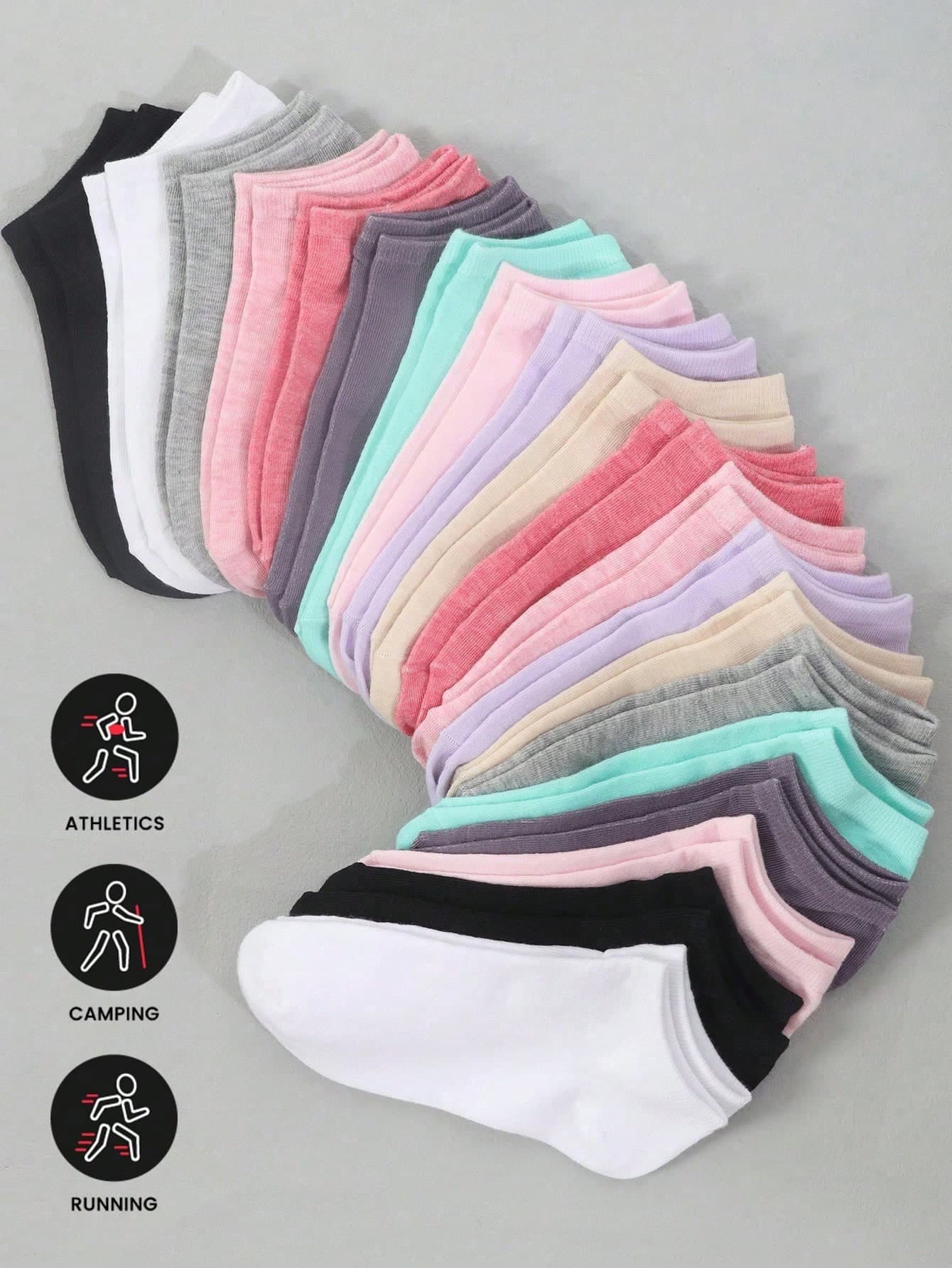 10/20 Pairs Random Multi-Color Short Socks, Women Casual Fashion Versatile Socks, Suitable For All Seasons (Available In 40/30/24/20/18/12/10/6/2 Pairs)