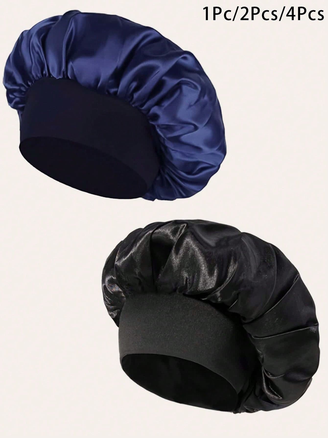 Awegeo 1/2/4pcs Women Satin Bonnet Caps, Solid Color Comfortable Home Hair Care Hats