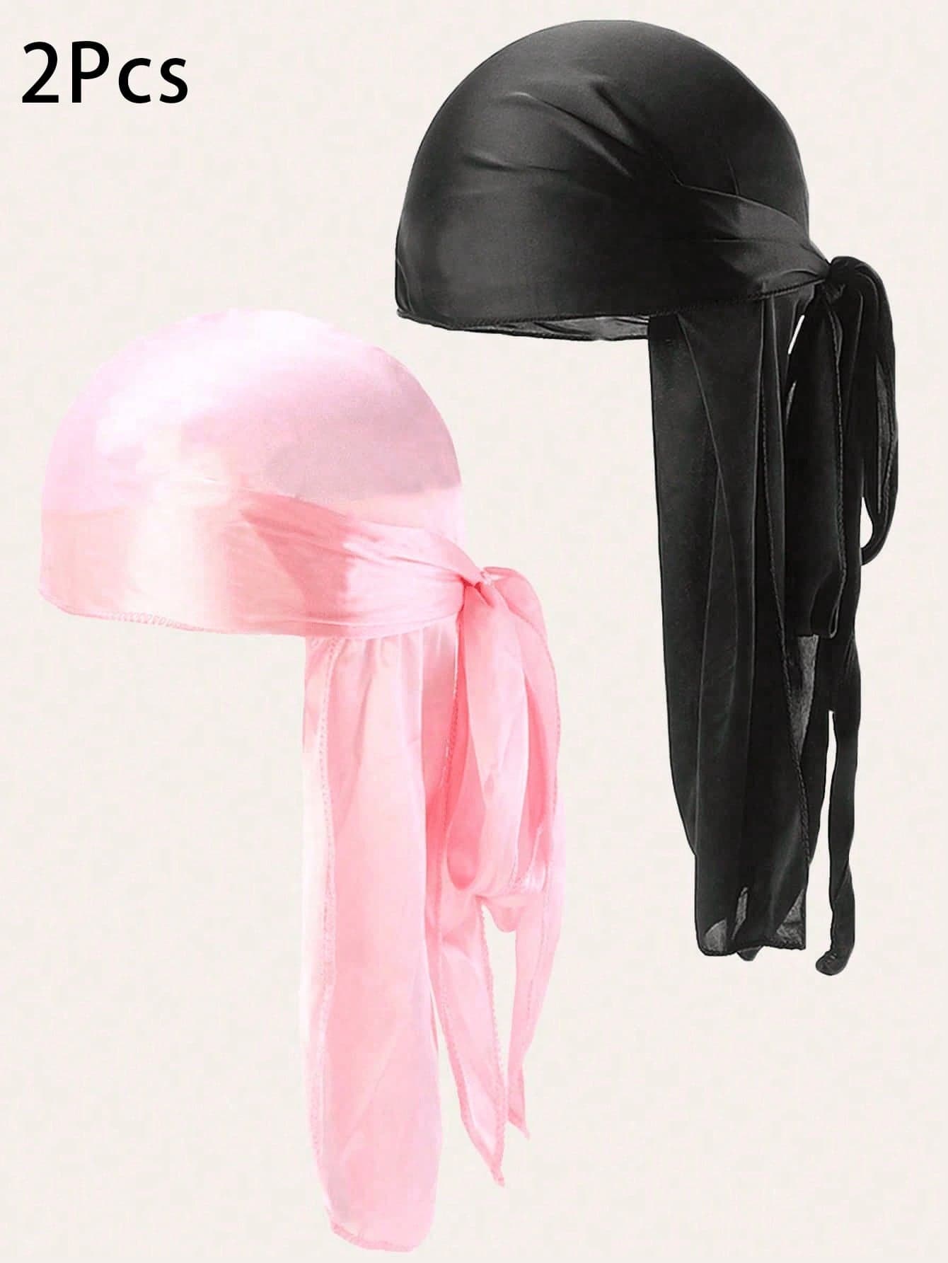 Awegeo 2pcs Women's Durag Headwrap, Solid Color Silky Breathable Doo Rag Unisex Outdoor Sports Headwear