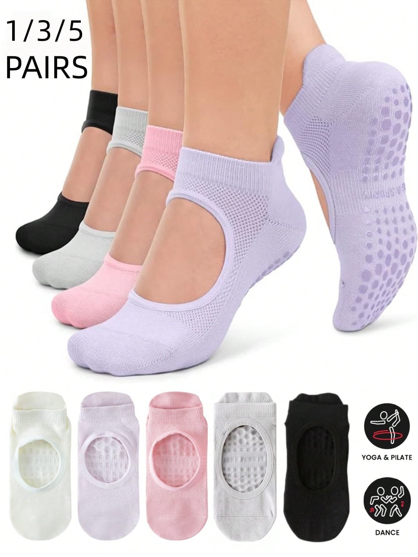 1/3/5 Pairs Women Breathable Mesh Yoga Socks, Silicone Non-Slip Socks, Pilates Ankle Socks, Sports Loafer Socks