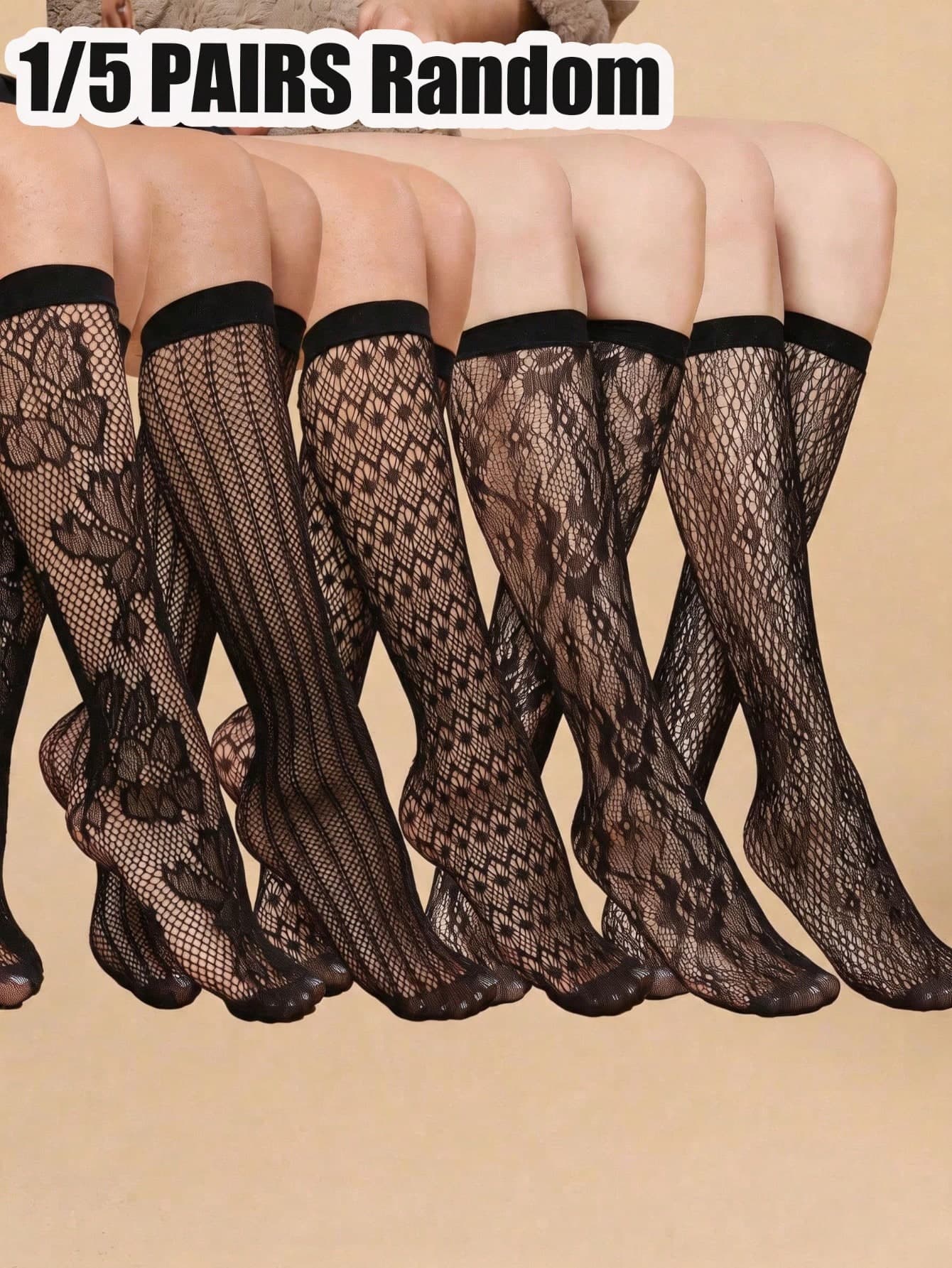 1/5 Pairs Women's Black Lace Mid-Tube Socks, Lace Sheer Fashion Crew Socks, Stockings Christmas Stockings Socks Gift, Thanksgiving Outfits For Girls