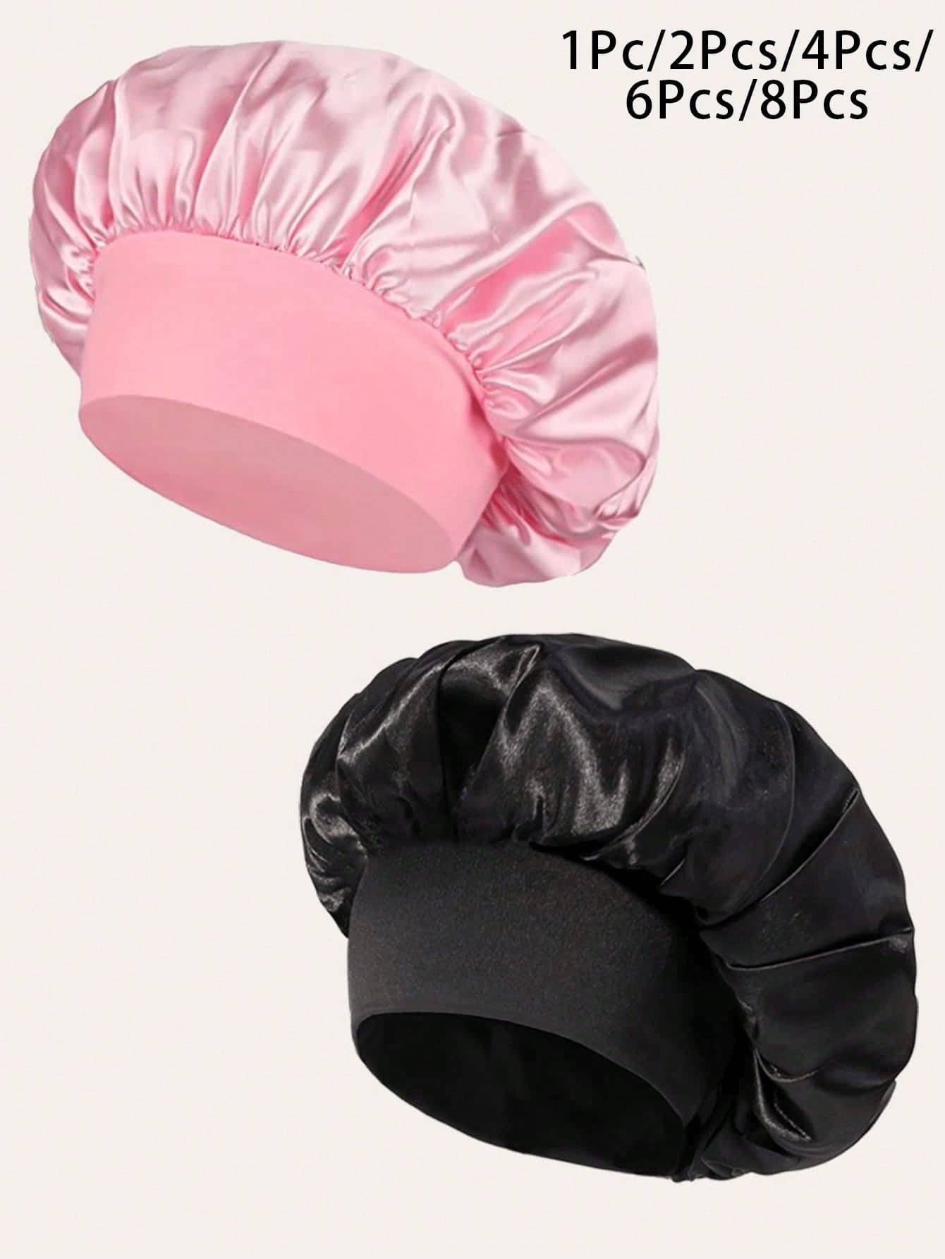 Awegeo 1/2/4/6/8pcs Women Satin Bonnet Caps, Solid Color Comfortable Home Hair Care Hats