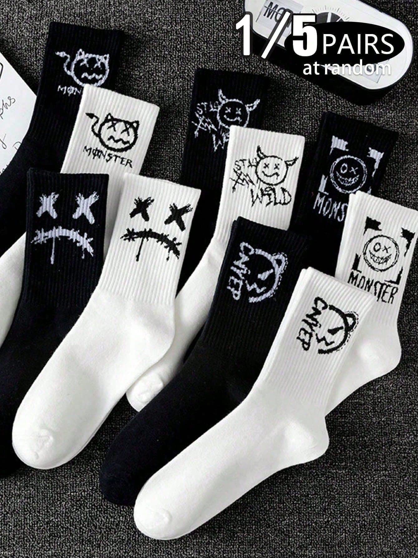1/5 Pair Men's Comfortable Personalized Smiling Face Pattern Socks