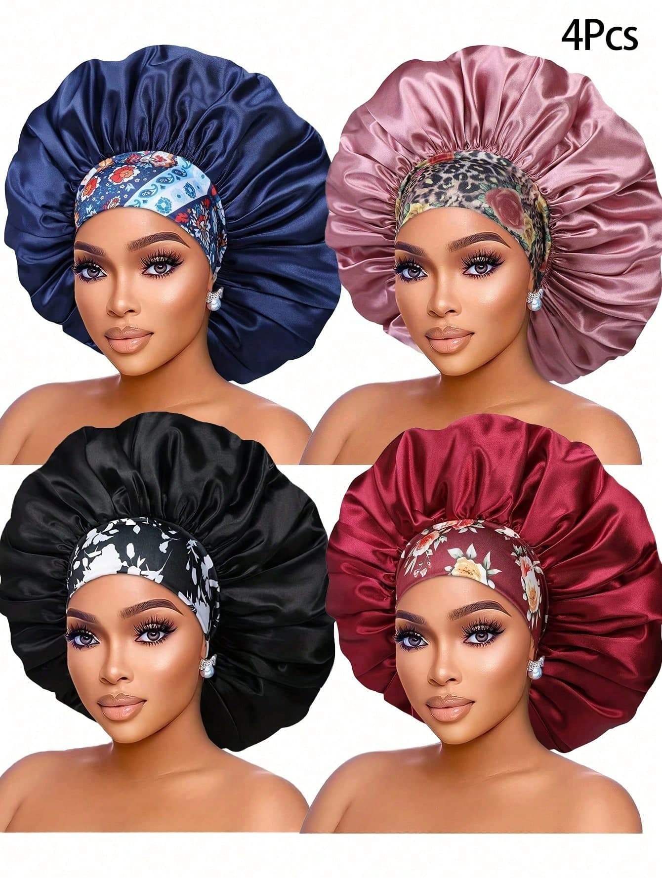 Awegeo 4pcs Oversized Adjustable Floral Headbands, Suitable For Curly And Straight Hair