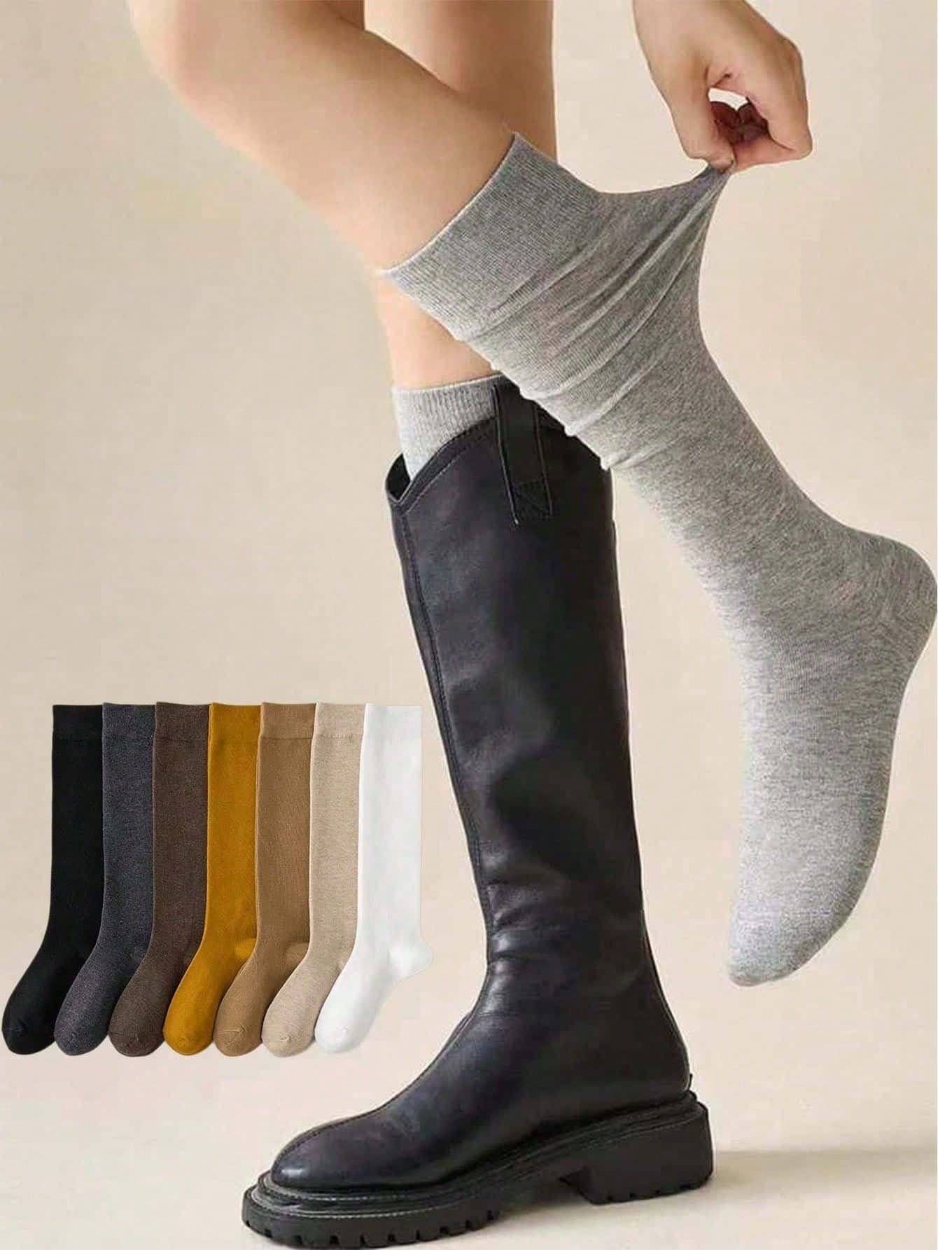 1/3 Pairs Solid Color Calf Socks, Slimming Mid-Calf Socks, Decorative Long Socks, Outdoor High Socks, JK School Girl Style, Suitable For All-Year Daily Wear
