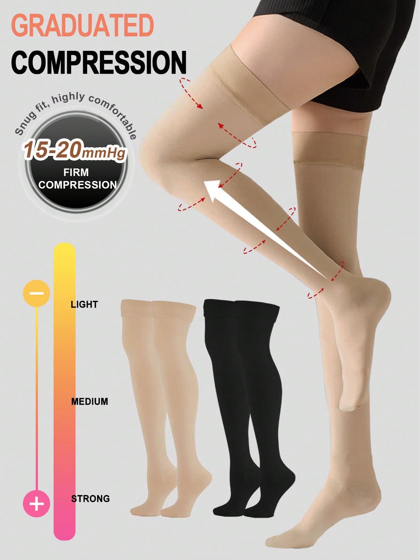 1 Pair Women's Thigh High Compression Stockings - Graduated Compression, Lightweight Breathable, Closed Toe Non-Slip, Recommend Sizing Up For Comfort & Warmth