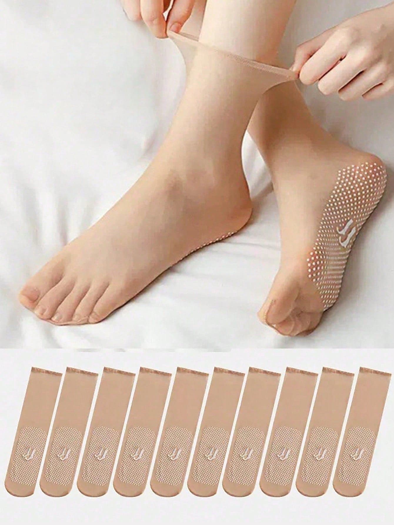 1 Pair/10 Pairs/5 Pairs/20 Pairs/30 Pairs Pack, Silicone Dotted Anti-Slip Seamless Ultra-Thin Transparent Glass Stockings For Women, Anti-Slip Toe, Short Length, Anti-Snag, Wear-Resistant, Invisible Crystal Socks, Mid-Calf 5D Seamless Steel Wire Ultra-Thin Ice Silk Invisible Short Stockings, Mask Socks, Anti-Slip Crystal Dotted Stockings