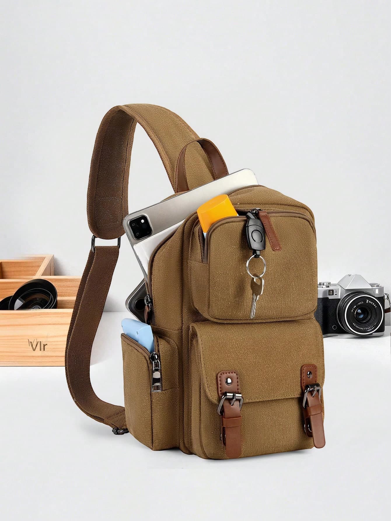 Sling Bag Canvas Crossbody Bag Large Sling Backpack Waterproof Shoulder Bag For Men Women Chest Bag For Travel Hiking Outdoors, Black
