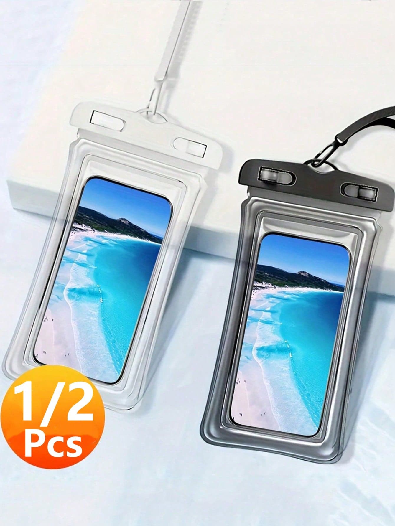 1/2pcs Waterproof Phone Pouch, Universal Waterproof Phone Bag, Airbag Waterproof Phone Case, Swimming Underwater Waterproof Phone Cover, Beach Phone Dry Bag, Suitable For Smartphones, Outdoor Sports Swimming Floating Airbag Underwater Photography Phone Case, Phone Waterproof Bag, Phone Bag Beach Phone Bag, Suitable For Swimming Summer Island Vacation Beach, Unisex