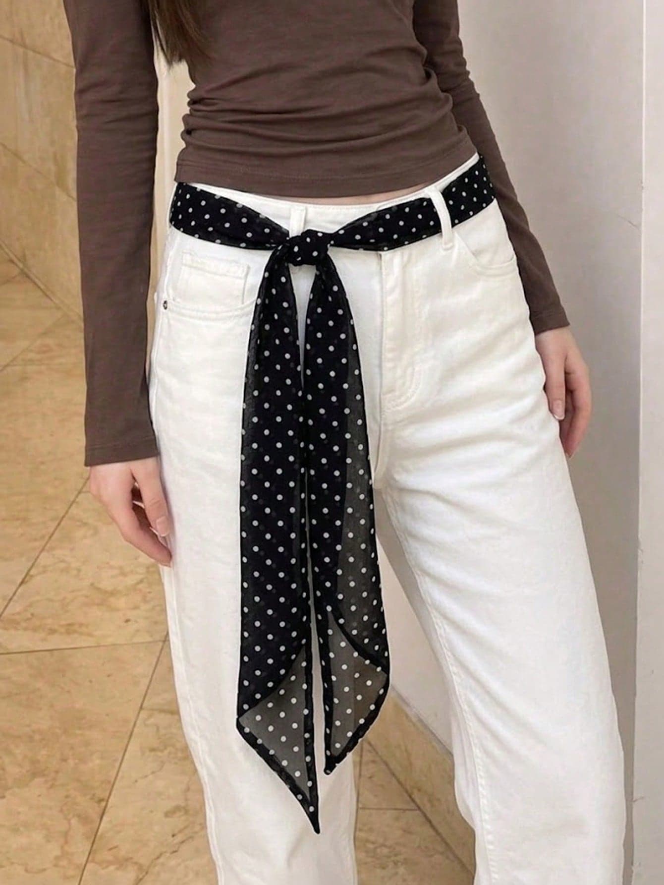 1pc Sexy Y2K Polka Dot Satin Scarf Belt, Multi-Purpose Women's Neck Scarf, Versatile Street Style Fashion Accessory, Suitable For Autumn