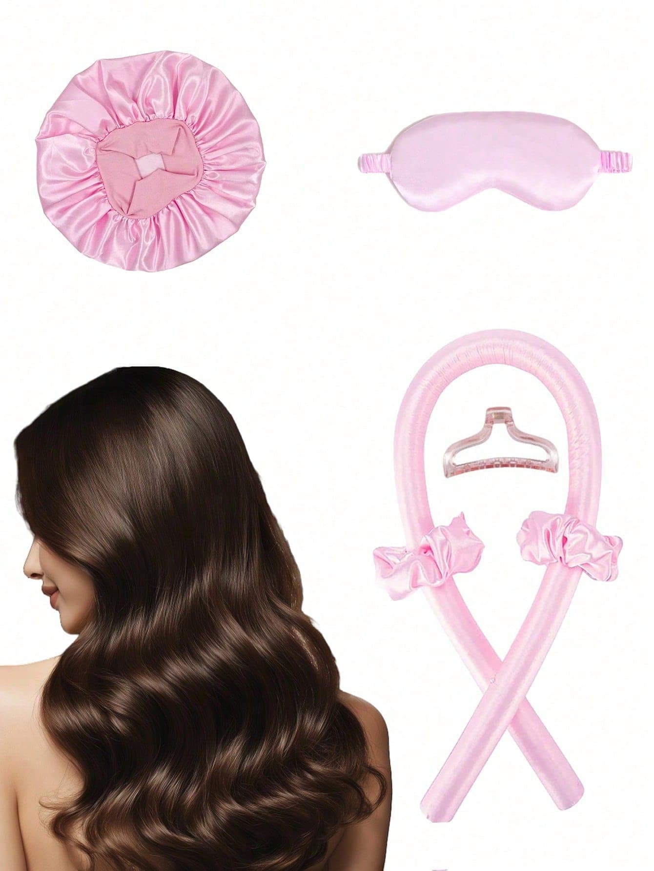 6pcs Hair Styling Tools Set, Including 1pc Hair Curler Satin Sleep Cap, Hair Band, Claw,Stain Curling SetSoft Sleep Eye Mask ,Hair Rollers,Salon