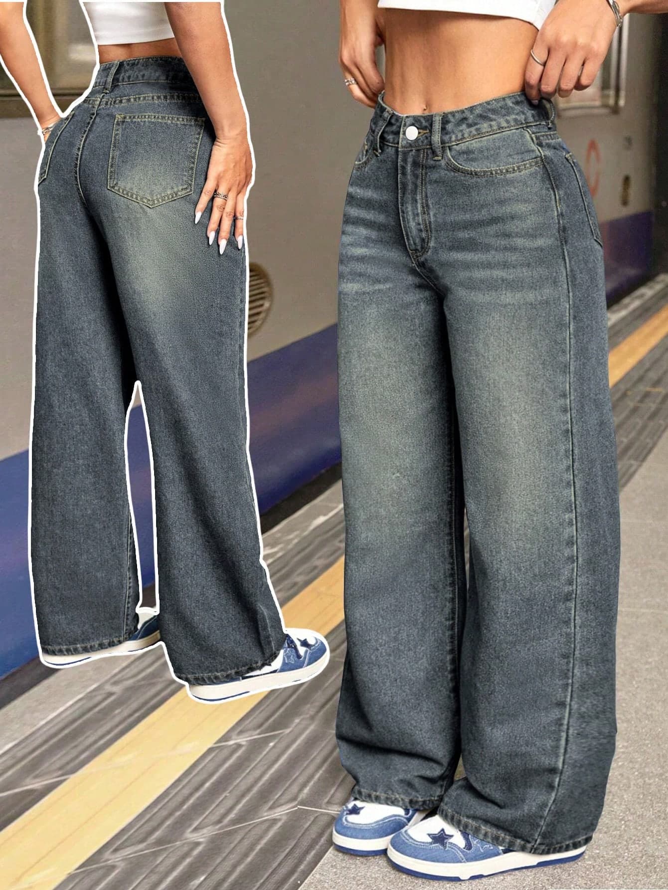 Women's Casual Loose Straight Leg Jeans With Pockets Vacation