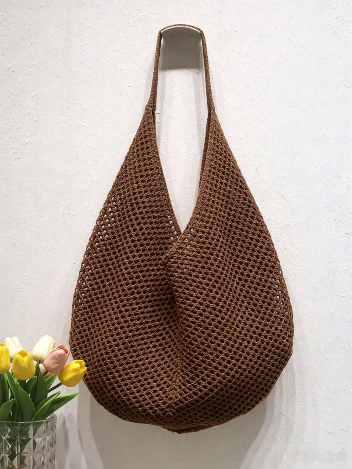 Large Capacity Crochet Shoulder Tote Bag, Lightweight Multifunctional Knitted Handbag, Suitable For Travel, Beach, Vacation And Daily Use