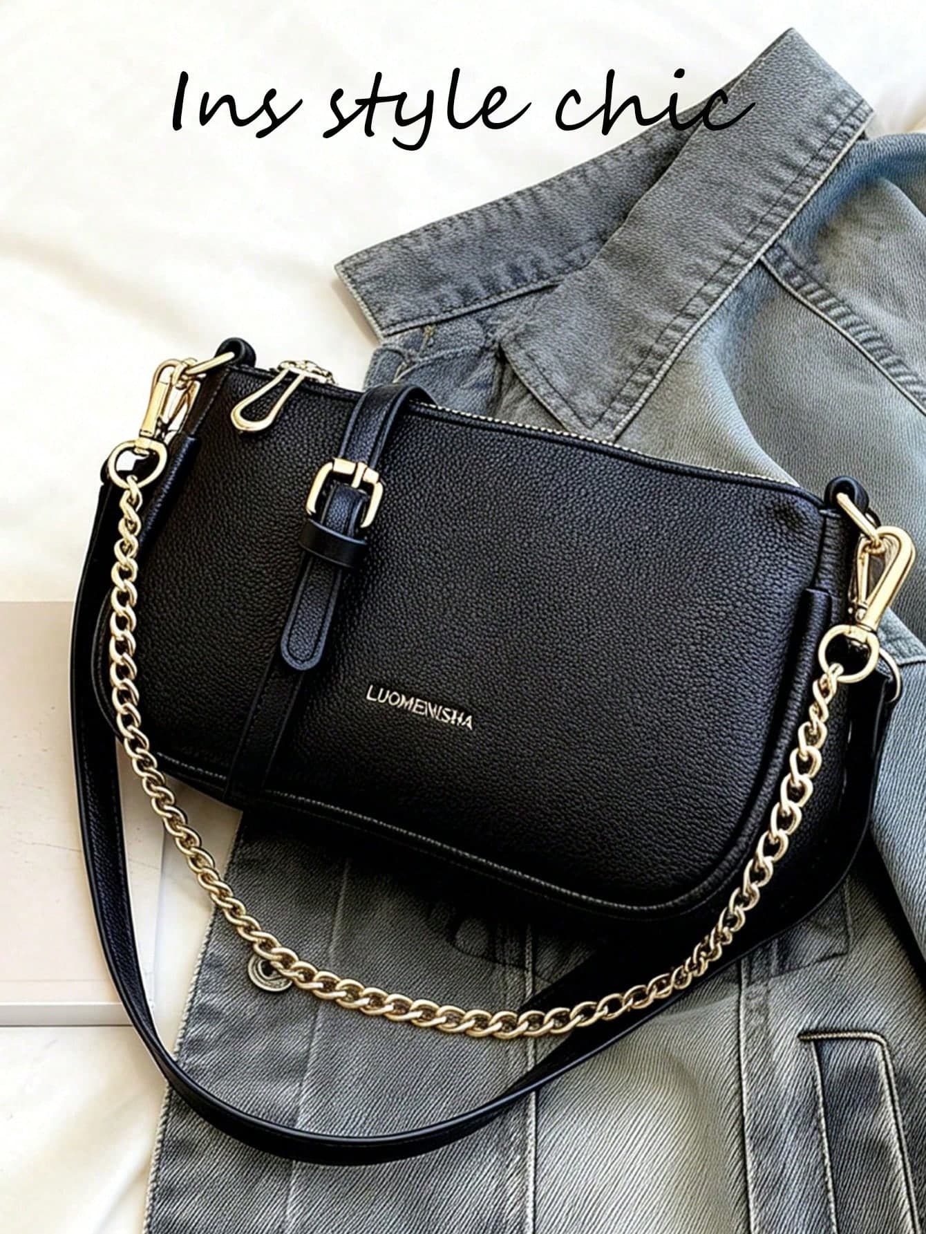 New Fashion Classic Clown Solid Color PU Waterproof Material Shoulder Tote Bag, Metal Chain Decor Underarm Bag,Business Professional Women