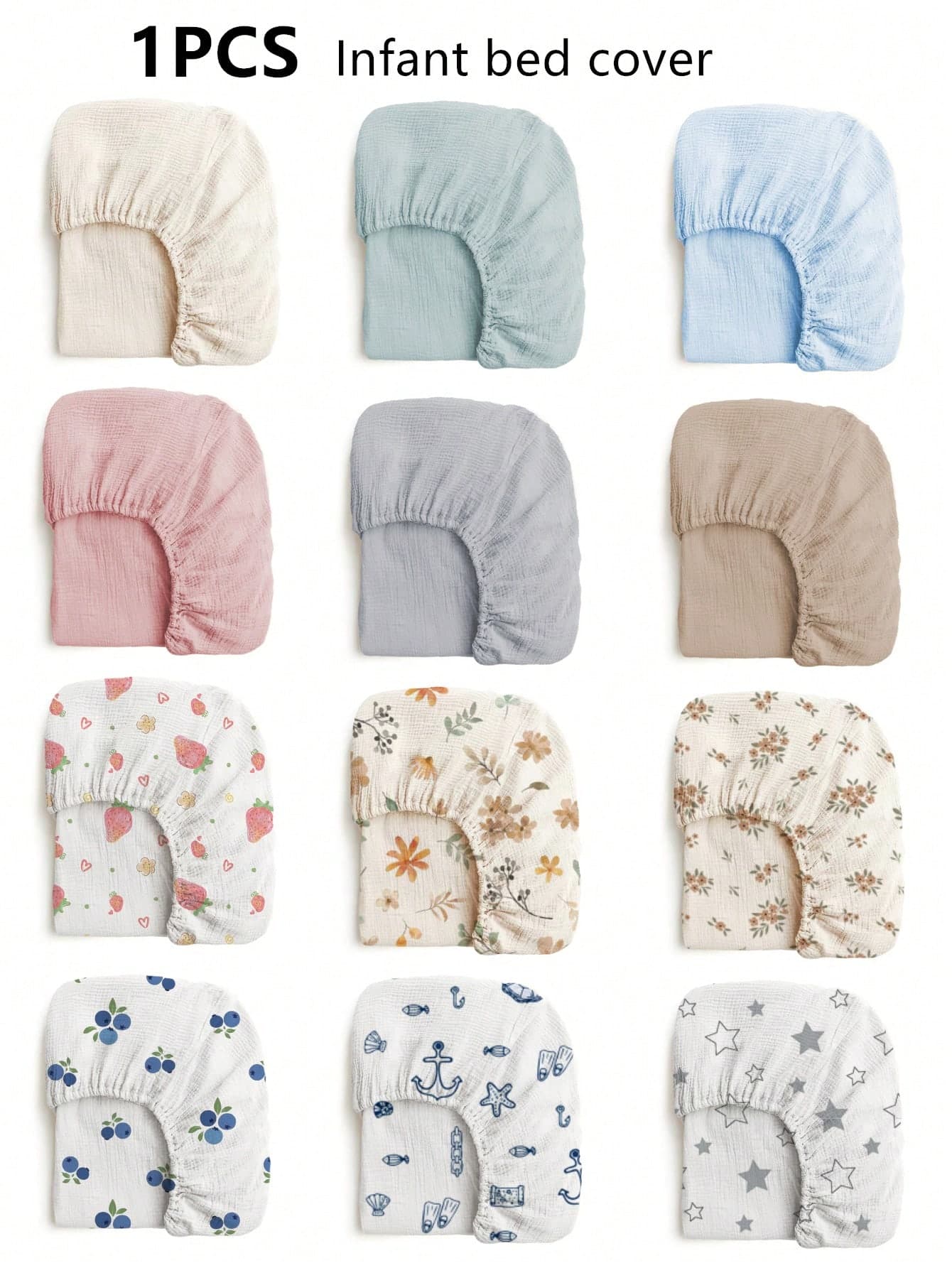 1pc Soft, Breathable 100% Cotton Muslin Baby Crib Sheet, Adorable Floral Cartoon Print, Unisex Newborn Essential