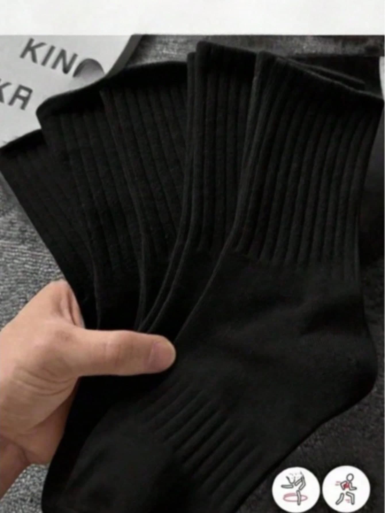 6 Pairs Men's Black Solid Color Mid-Calf Versatile Breathable Socks 1/3/10/20 Pairs
