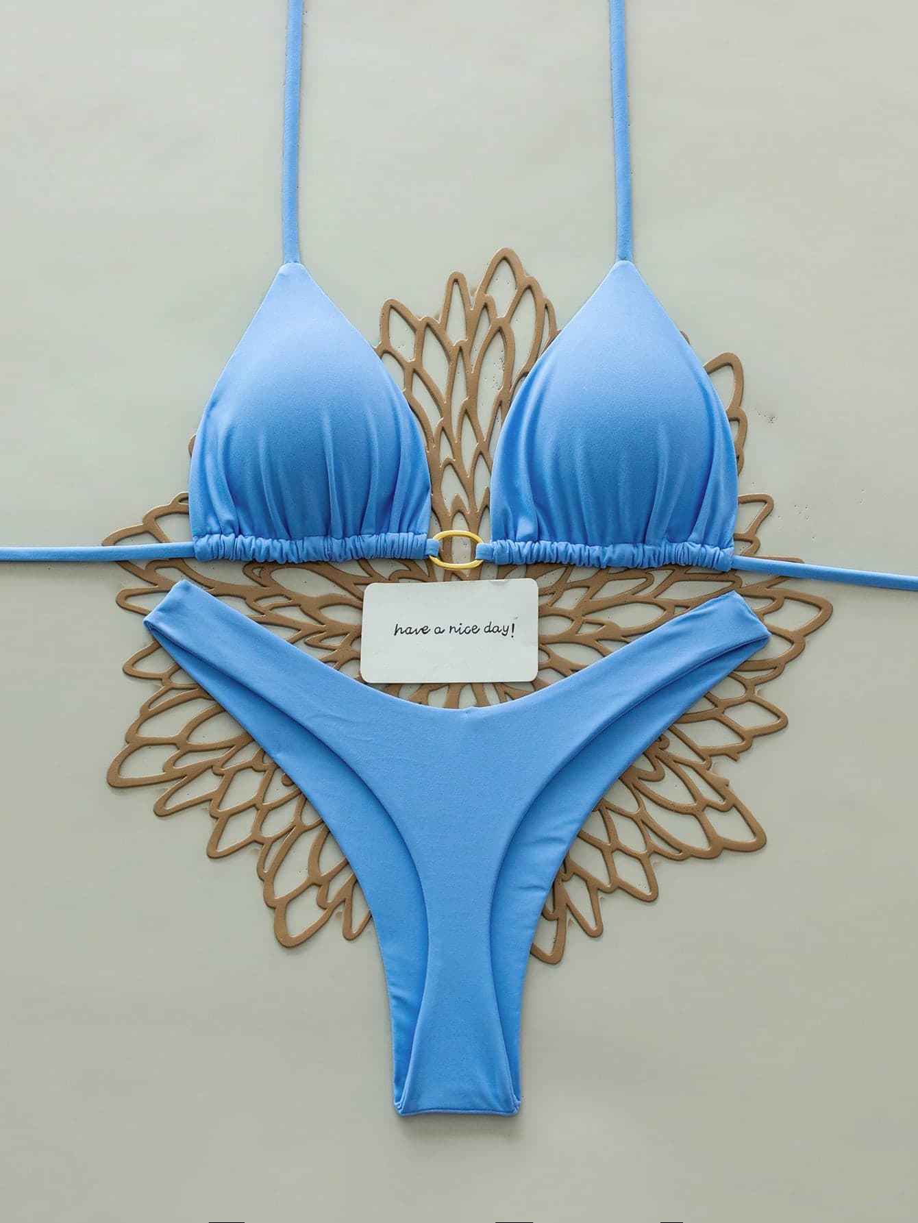 2pcs Solid Color Sexy Backless Tie-Up Bikini Swimwear, Suitable For Beach, Resort, Stage And Concert In Summer Vacation, For Women