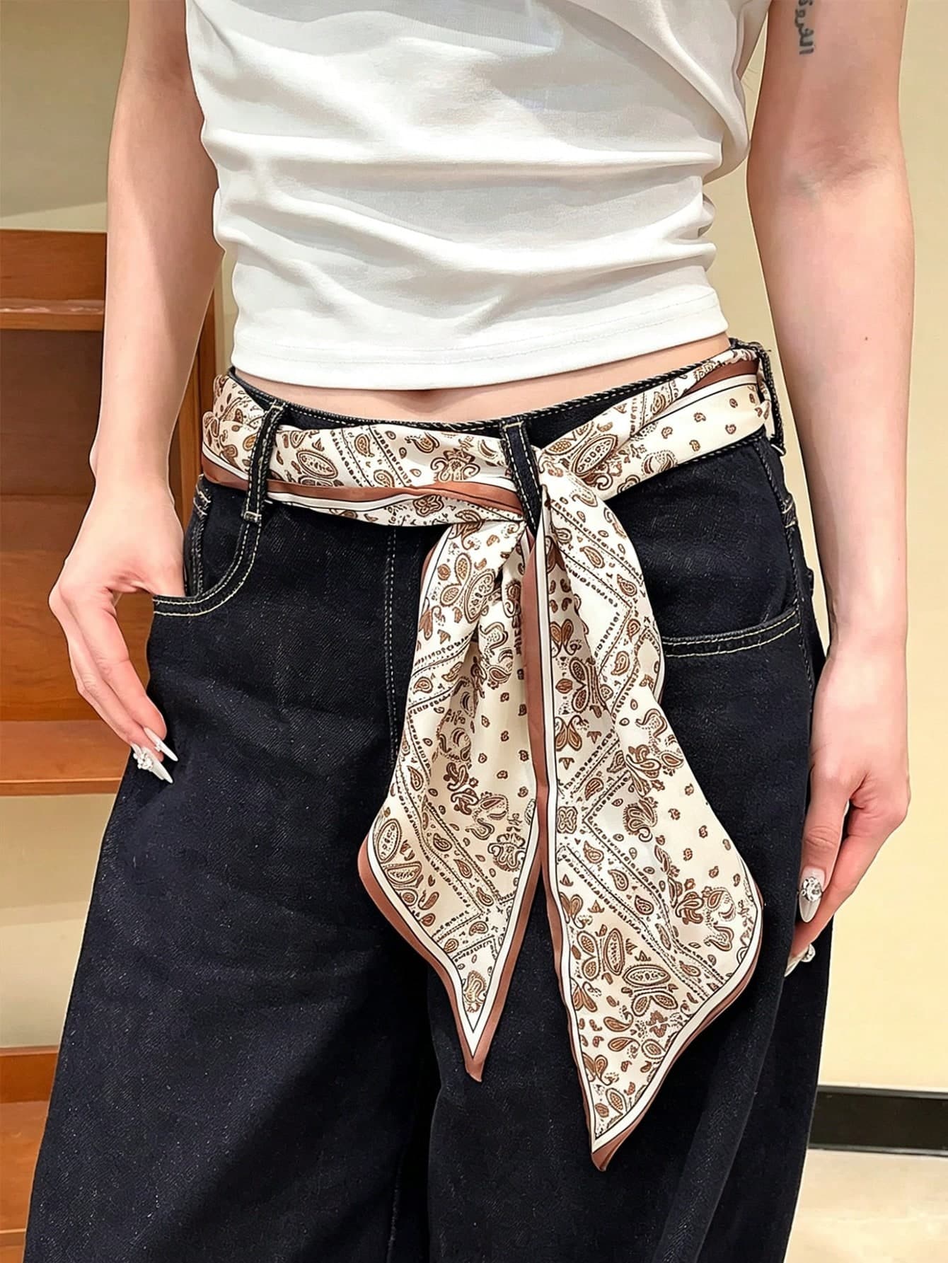 1pc Vintage Paisley Pattern Long Scarf Belt Women's Decorative Waist Accessory, High-End Elegant Style, 2026 Spring New Arrival