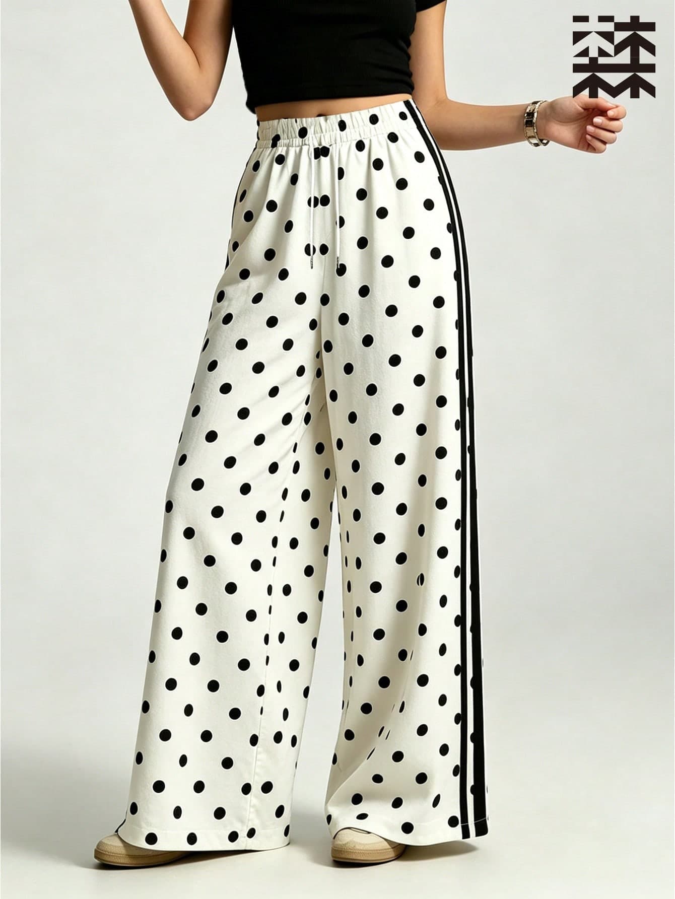 mulinsen Women's Sports Long Pants, Fashion Casual Straight Leg Pants, Elastic Waist, Dual Side Pockets, Simple Stylish Polka Dot Style Pants