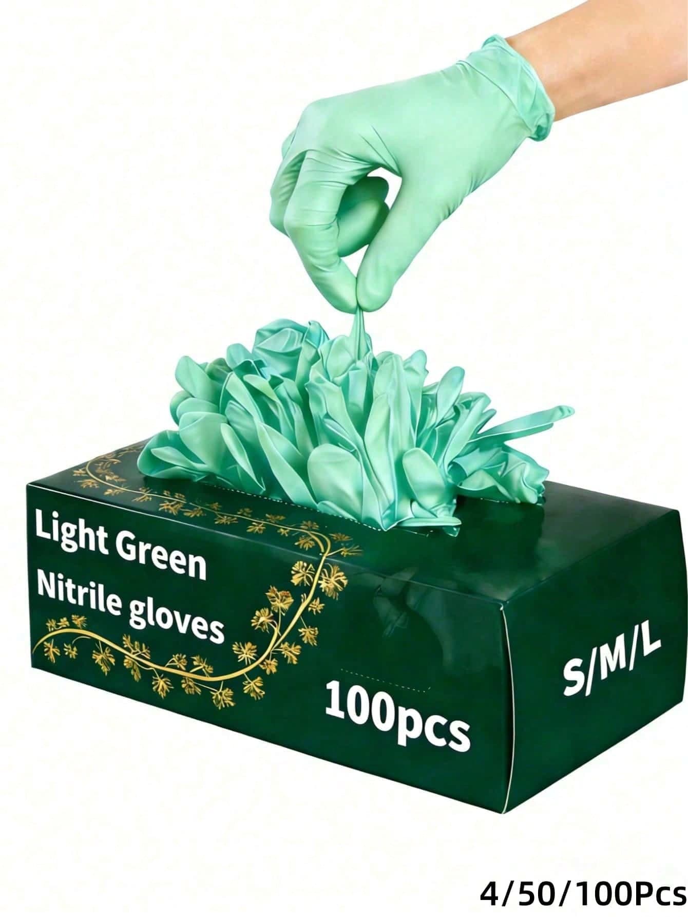 100pcs Powder-Free Nitrile Gloves Green, Latex-Free Disposable Gloves, Durable Household Cleaning Gloves, Suitable For Hair Dyeing, Tattooing, Machine Repair And Cleaning, Multi-Purpose Hand Protection, Kitchen Essential (Bagged) 4/50/100Pcs