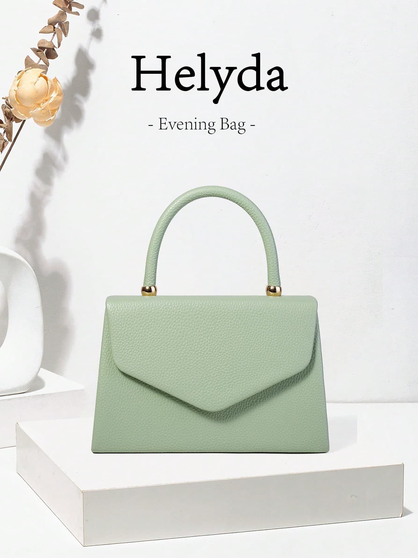 Helyda 1pc Mint Green Fashion Litchi Grain PU Leather Flap Over Women's Evening Bag, Charming Elegant Women's Business Bag, Suitable For Women's Daily Use, Clutch/Handbag/Shoulder Bag/Crossbody Bag, Can Be Used For Wedding/Party/Ball/Evening Banquet And Other Gatherings