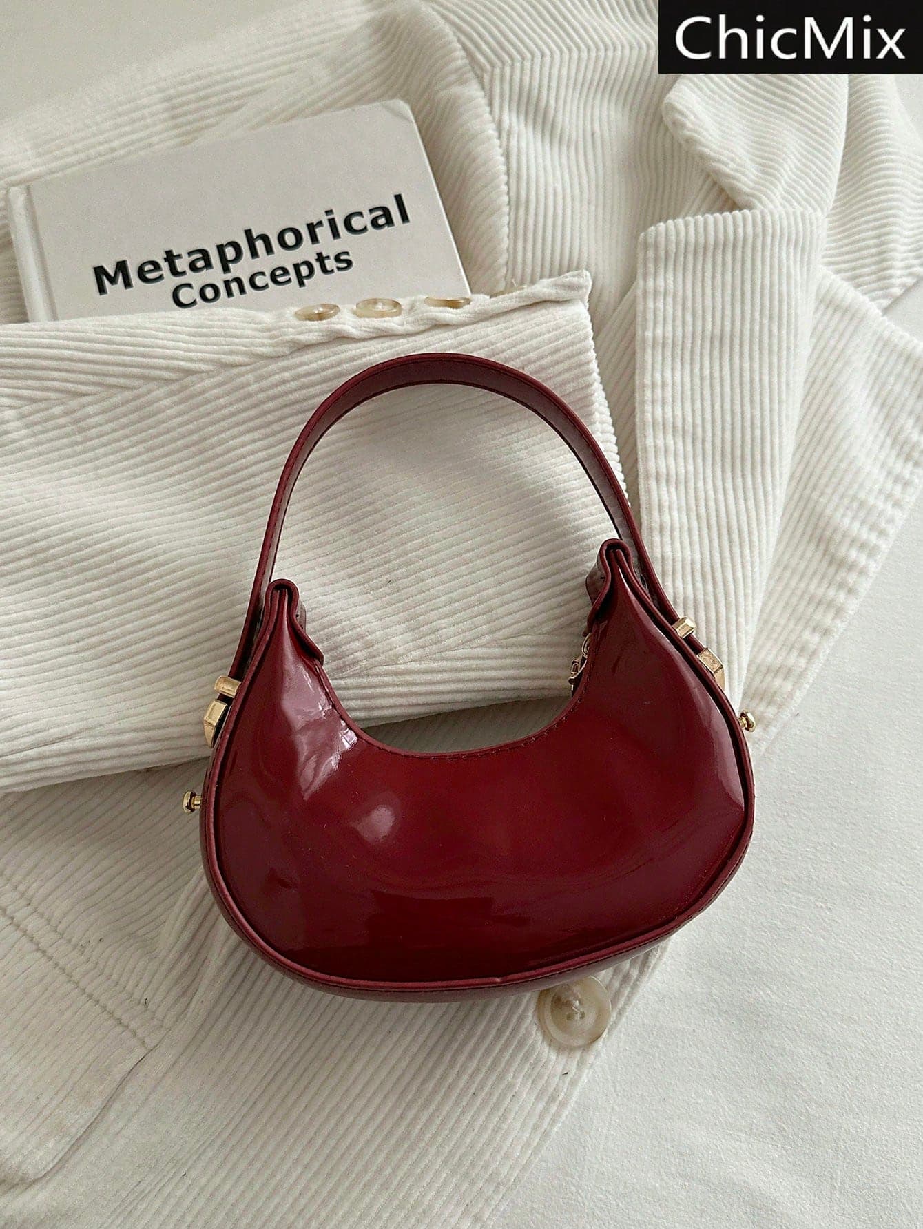 Classic Multi-Purpose Glossy Faux Leather Elegant Handbag, Fashion Mini Solid Color Crescent-Shaped Women's Bag, Suitable For Shopping, Wallet, Shopping, Young Women, College Students, Newcomers And White-Collar Workers. Perfect For Office, University, Work, Business, Commuting, Outdoor Activities, Travel And Outings.