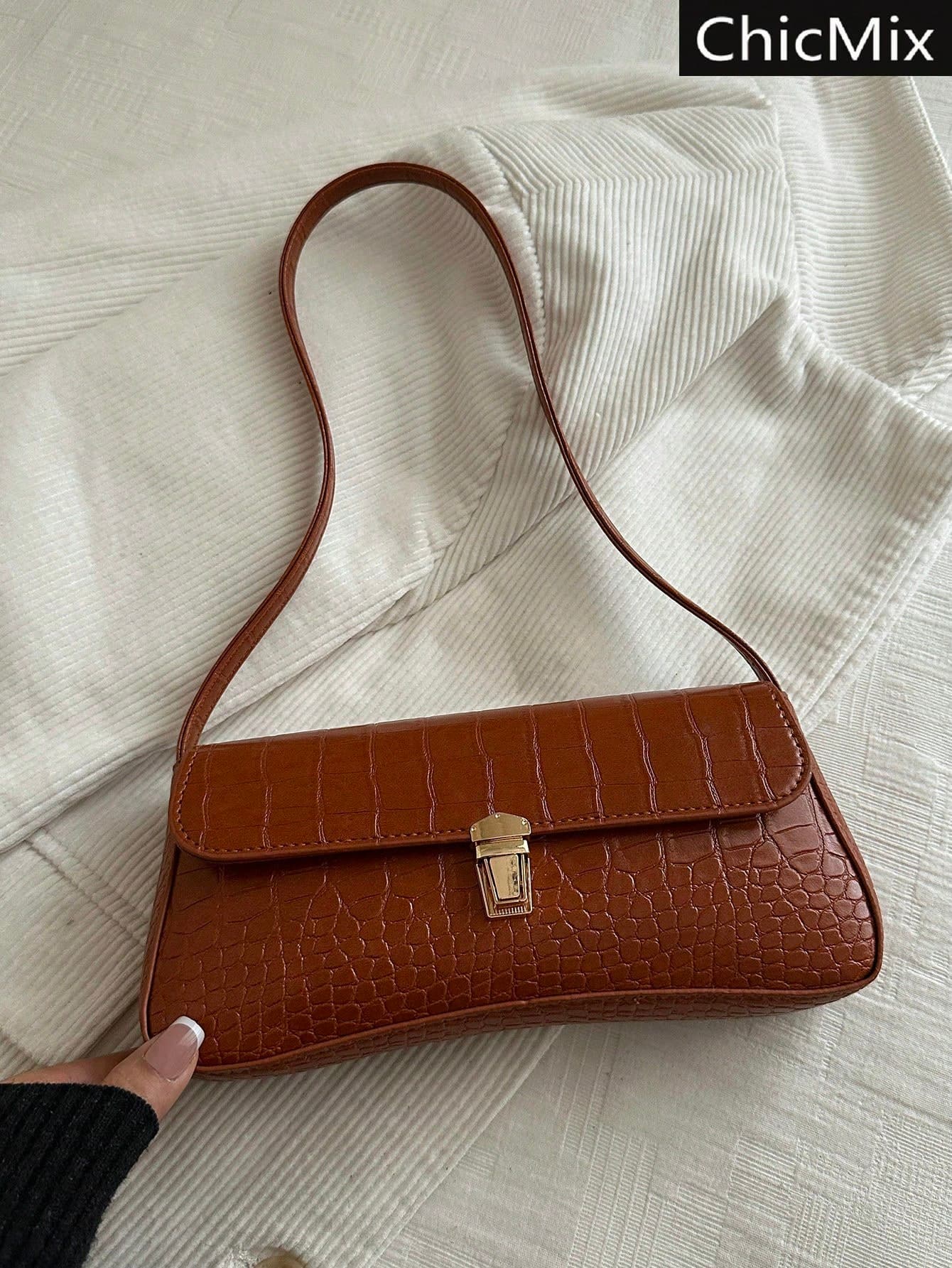 Classic Multi-Purpose Retro Crocodile Embossed Shoulder Bag, Elegant Fashion Metal Buckle Women's Handbag, Suitable For Shopping, Wallet, Shopping, Young Women, College Students, Newcomers, White-Collar Professionals. Perfect For Office, School, Work, Commuting, Outdoor Activities, Travel, Going Out