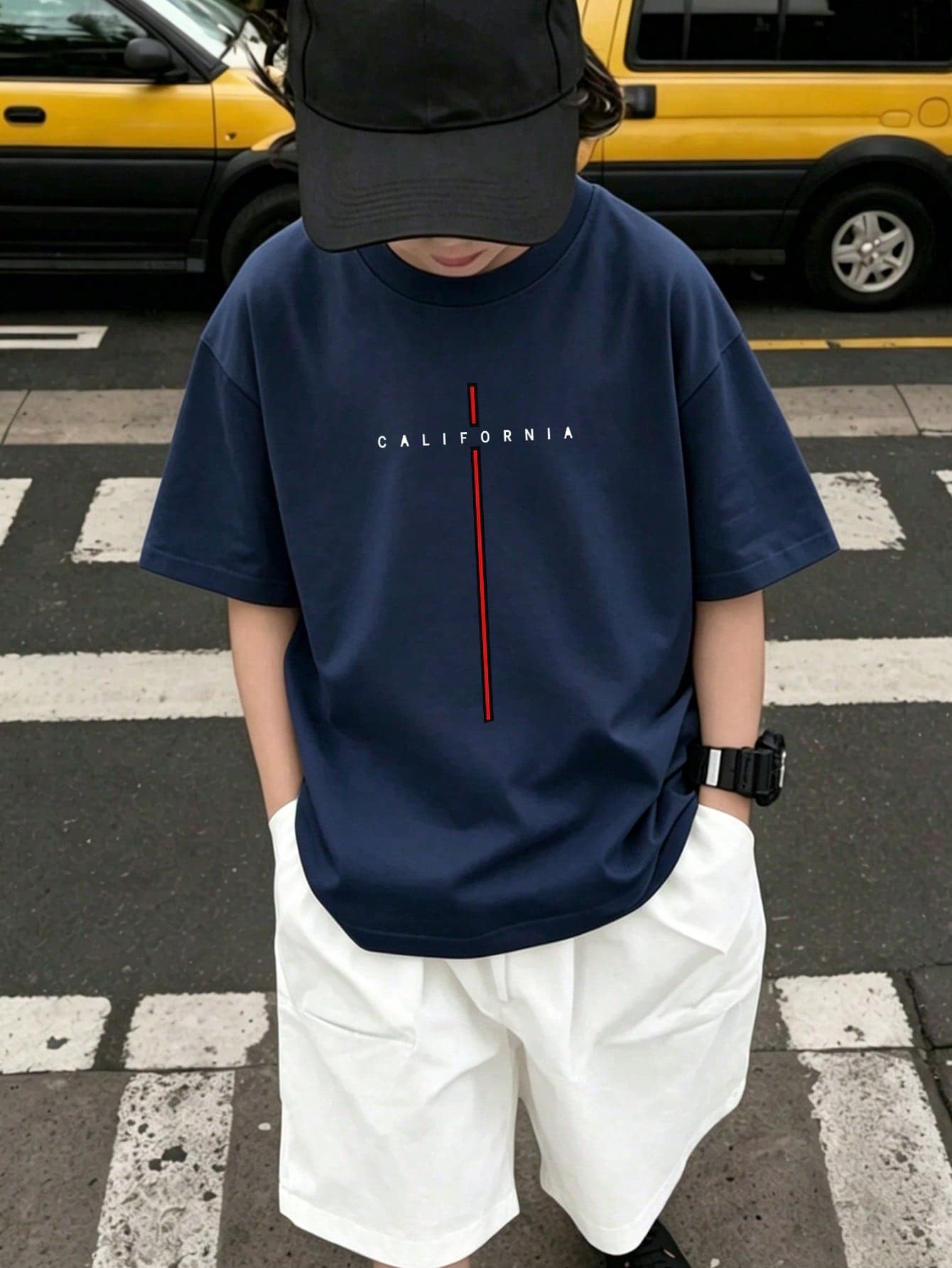 Boys' Casual California Graphic Round Neck Short Sleeve T-Shirt, Streetwear Style