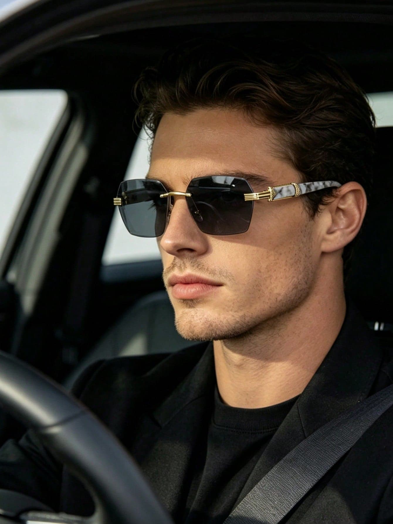 1pc Frameless Rectangular Men's Fashion Glasses Vintage Glasses Suitable For Outdoor Vacation Use
