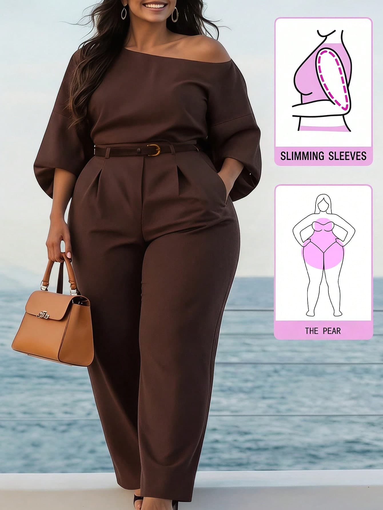 Plus Size Women Solid Color Short Sleeve Top And Pleated Long Pants Two Piece Suit Co-Ord