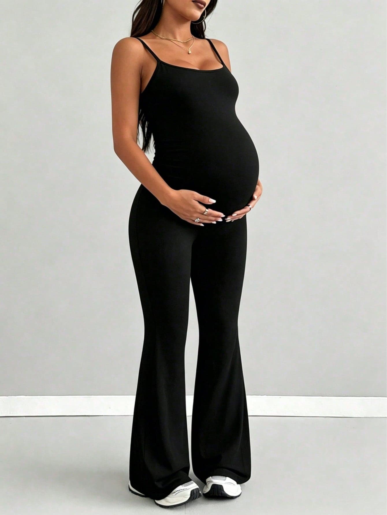 Parara Maternity Sleeveless V-Neck Jumpsuit, High Stretch Fabric Black Summer
