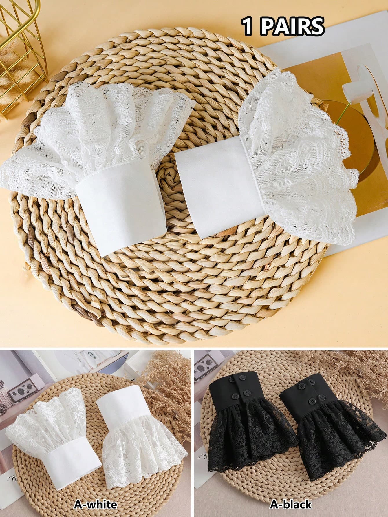 1 Pair Solid Color Lace Cuff Sleeves, Suitable For Wedding, Party And Other Special Occasions To Pair With Sweaters, Shirts, Hoodies, Etc.