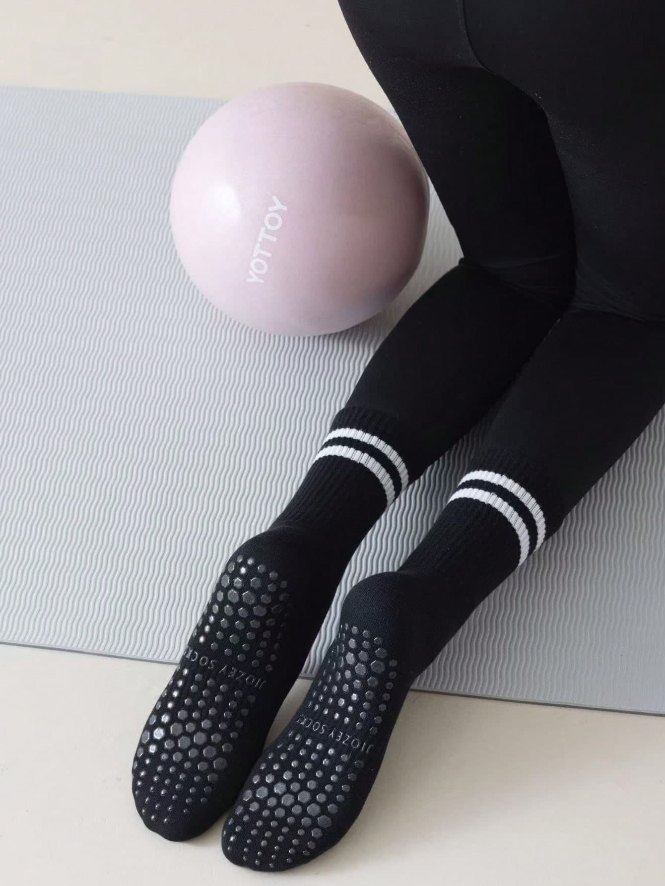 8 Pairs Non-Slip Yoga Socks With Anti-Slip Grips, Women's Striped Mid-Calf Pilates Socks, Non-Slip Ballet Socks Suitable For Yoga, Dance Fitness, Multi-Color