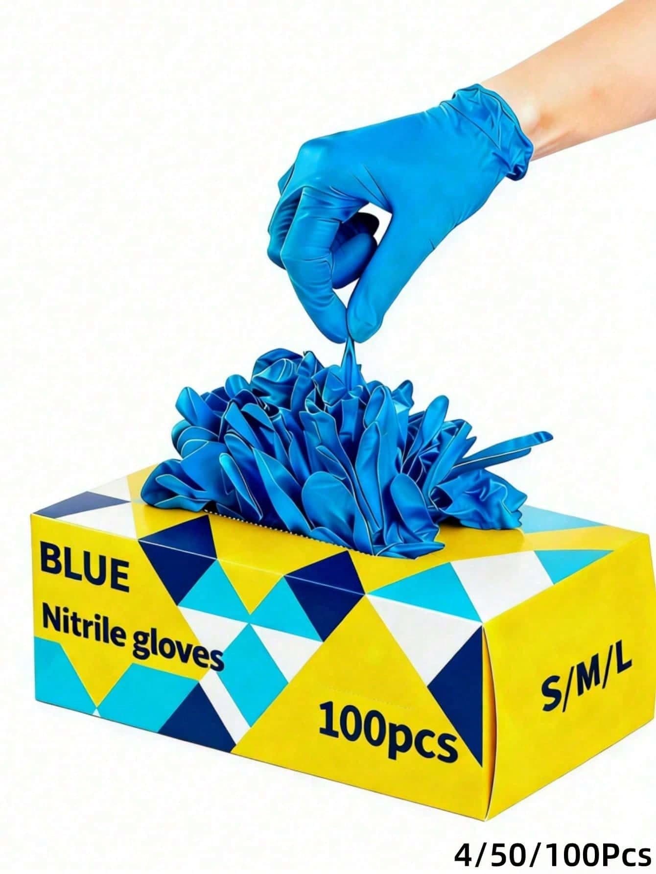 100pcs Blue Nitrile Gloves - Powder-Free, Latex-Free, Disposable Multi-Purpose Hand Protection Gloves, Suitable For Hair Salons, Tattoo Shops, Car Cleaning, Outdoor Camping - Durable, Multi-Purpose, Suitable For Pet Care And Home Cleaning, Disposable Cleaning Gloves (Bagged) 4/50/100Pcs