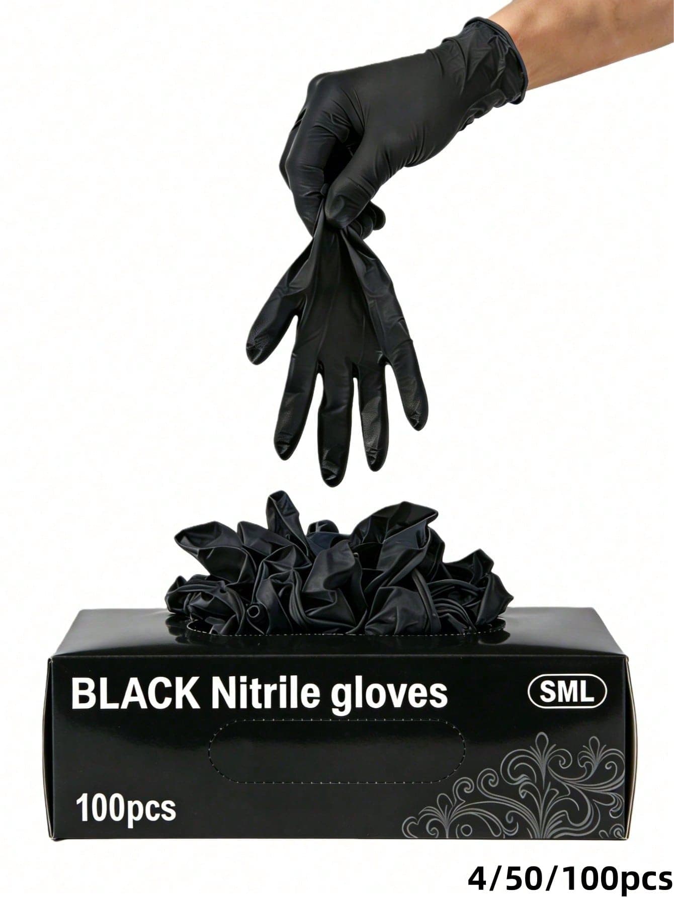 100pcs Disposable Nitrile Rubber Multi-Purpose Gloves, Durable Elastic Multi-Purpose Household Cleaning Protective Covers, Waterproof, Suitable For Kitchen, Tattoo, Hair Dye, Beauty Salon, Pet Care (Black, Pink, Blue, White, Purple) - Powder-Free, Waterproof, Ambidextrous 4/50/100pcs